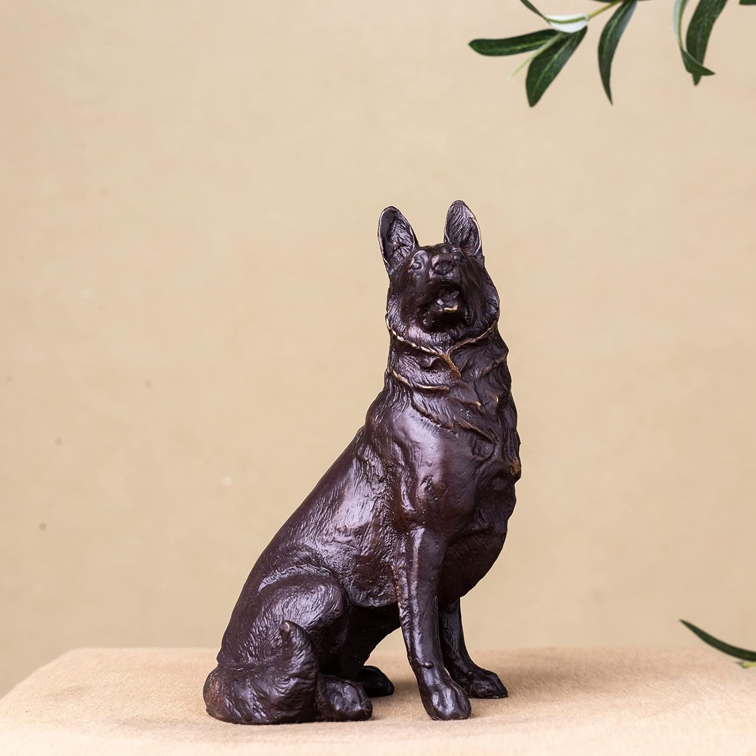 Premium Solid Brass German Shepherd Statue - 7.9" Handcrafted Lost-Wax Casting - Vigilant Alsatian Guard Dog Sculpture - Heavyweight 3.3lbs Pure Brass Altar Decor - Loyal Canine Figurine
