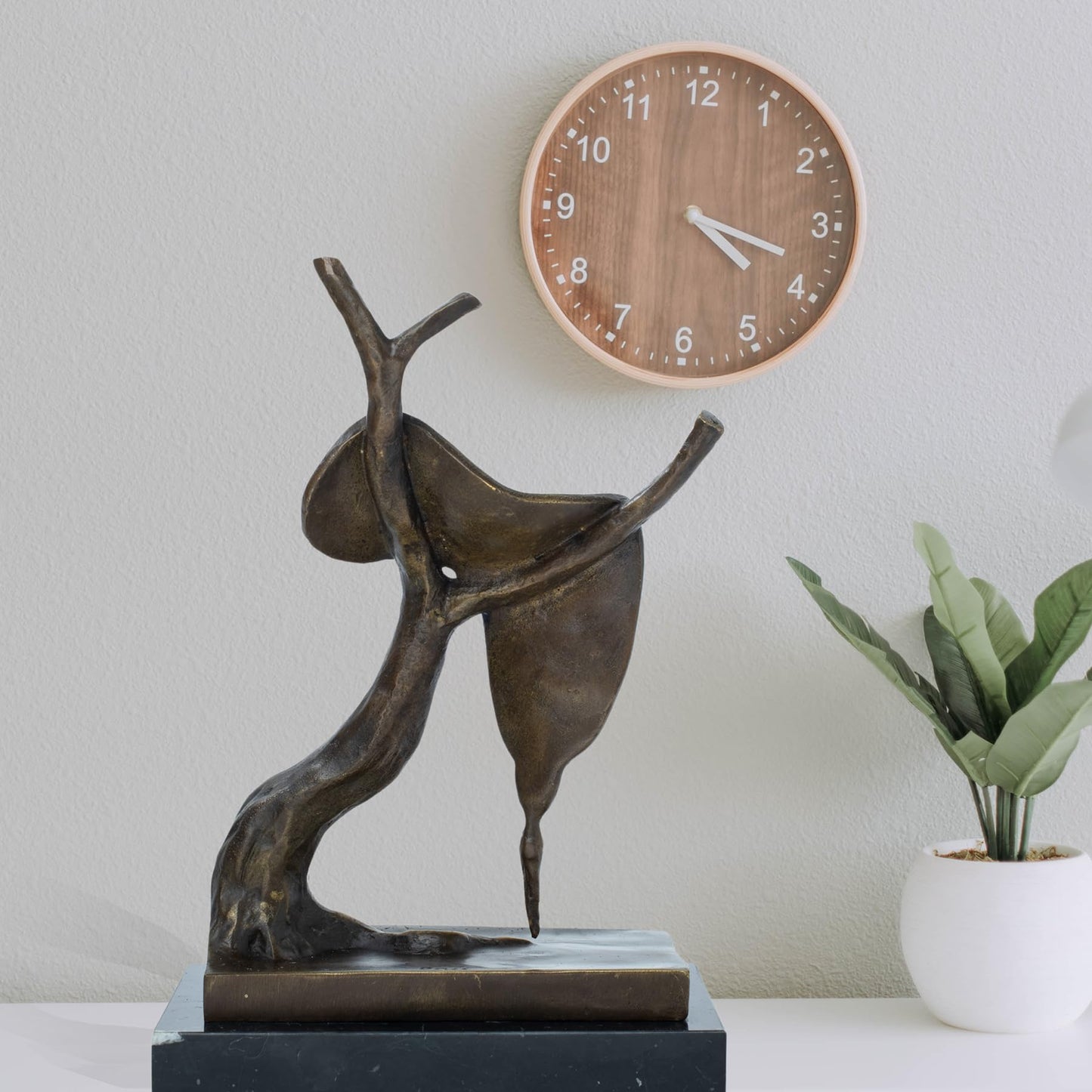 Bronze "Melting Clock" Sculpture on Natural Marble Base – Inspired by Salvador Dalí's Masterpiece "The Persistence of Memory" – Surrealist Art (7.9 x 5.1 x 11.8 inches) for Home Décor & Collectors