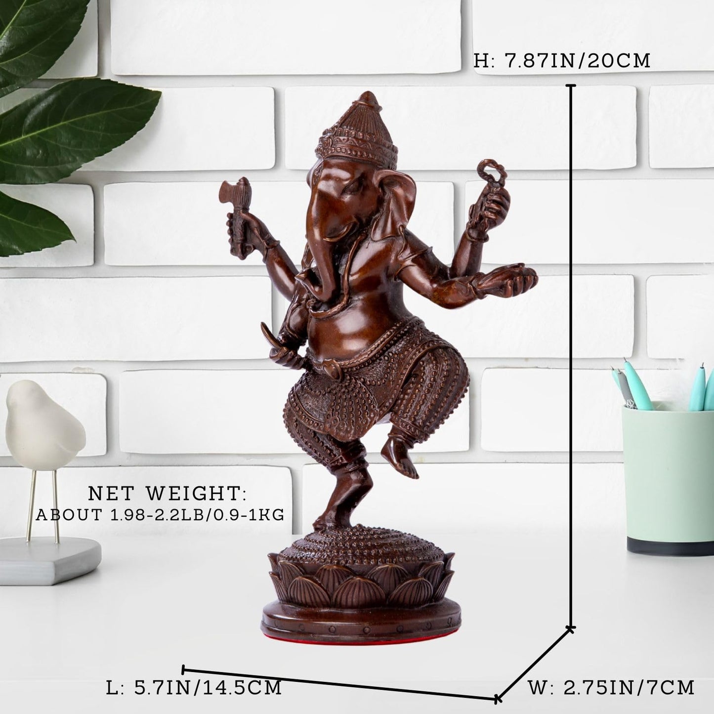 Bronze Ganesha Statue, 7.87" Lord Ganesha Figurine Standing on Lotus Pedestal, Hindu Elephant God of Success & Wisdom, Premium Hot Cast Bronze Spiritual Decor for Home & Office