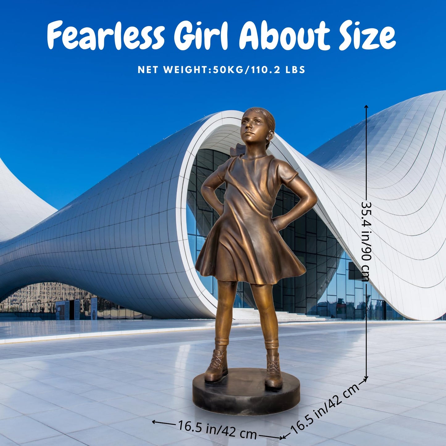 Fearless Girl Bronze Sculpture – Replica of Kristen Visbal’s Iconic Wall Street Artwork -Large Statue for Home, Gallery, Office & Outdoor Décor Artistic Gift