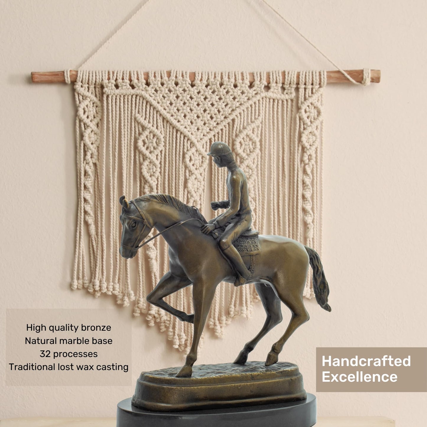 R REALONG Bronze Jockey Polo Academy Racing Riding Horse Statue - Fine Home Decor Accent, Perfect for Equestrian Enthusiasts and Art Collectors, RL-TD403-3963