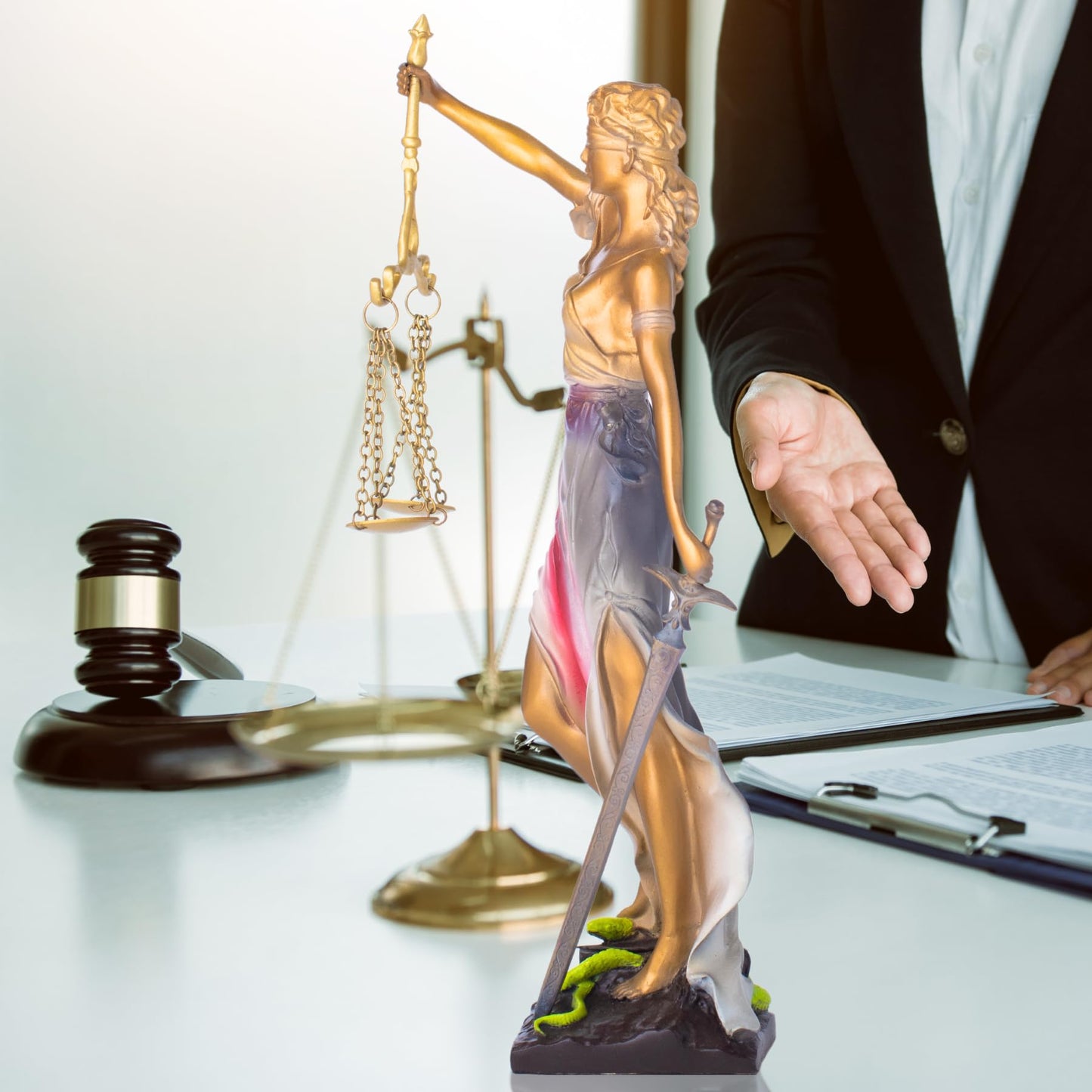 R REALONG Bronze Lady Justice Statue, 11-Inch Greek Mythology Goddess of Fairness, Justice, and Righteousness Ornament Bronze Statue and Sculpture (Colorful
