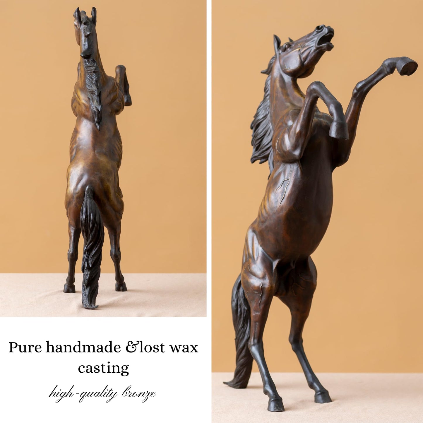 Rearing Horse Bronze Statue and Sculpture -H:23.6" Majestic Handcrafted Horse Sculpture for Home & Office Decor, Equestrian Art, and Unique Gift