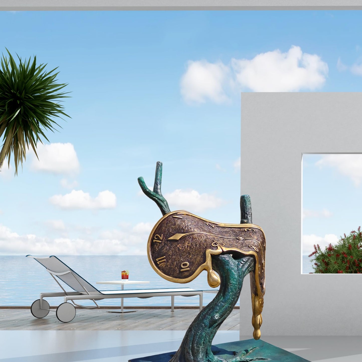 Salvador Dalí-Inspired Bronze Sculpture - Abstract Flowing Clock on Tree(The Persistence of Memory Bronze Statue and Sculpture Artistic Collection, Home Office Decor or Gifts, 19.7" x 15" x 24.8"