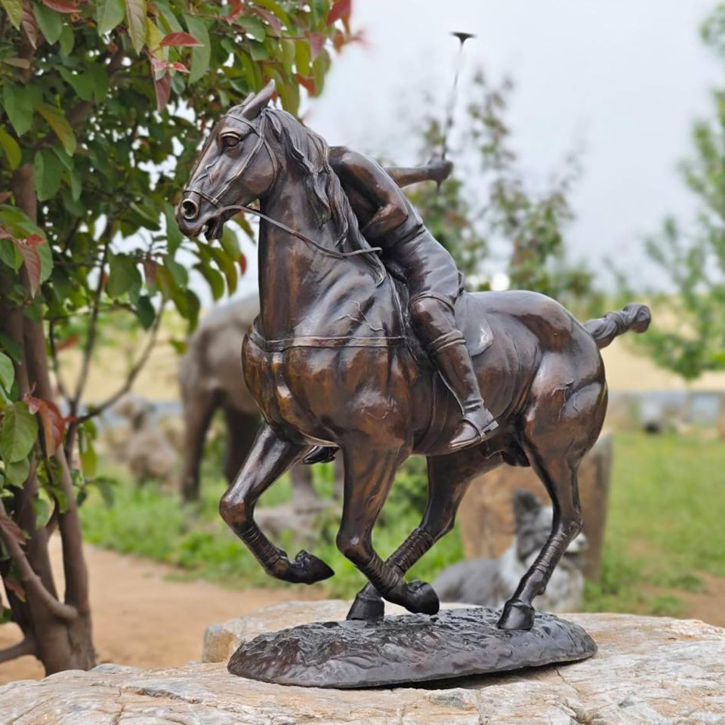 Bronze Polo Player Horse Sculpture – 22" x 9.8" x 24" Decorative Statue – Handcrafted Equestrian Art for Polo Enthusiasts