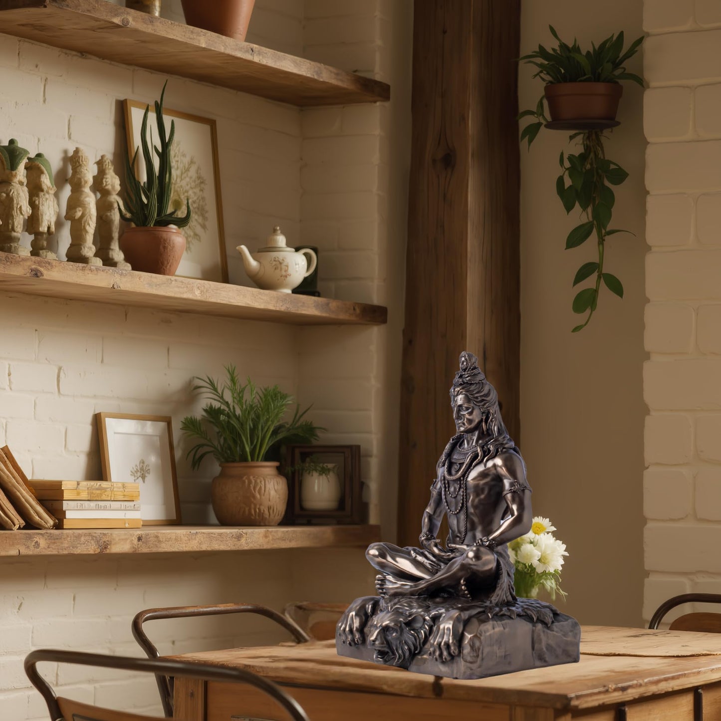 Shiva Statue for Meditation – 12'' Seated Hindu God Sculpture, Cold Cast Resin with Antique Bronze Finish – Lord Shiva Figurine for Home Decor, Yoga Room, Spiritual Gift, Indian Art Idol