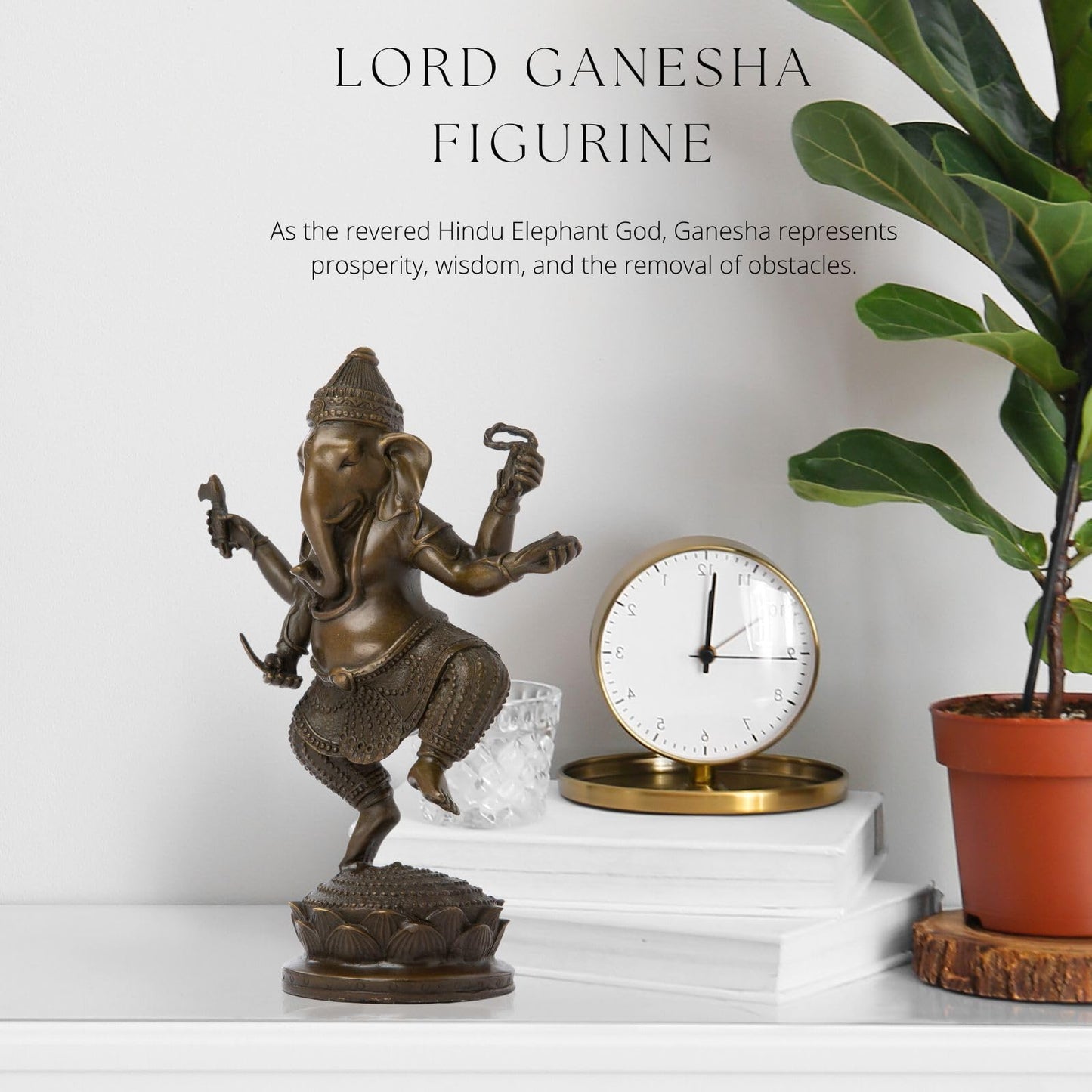 Bronze Ganesha Statue, 7.87" Lord Ganesha Figurine Standing on Lotus Pedestal - Hindu Elephant God of Success Statue in Premium Hot Cast Bronze