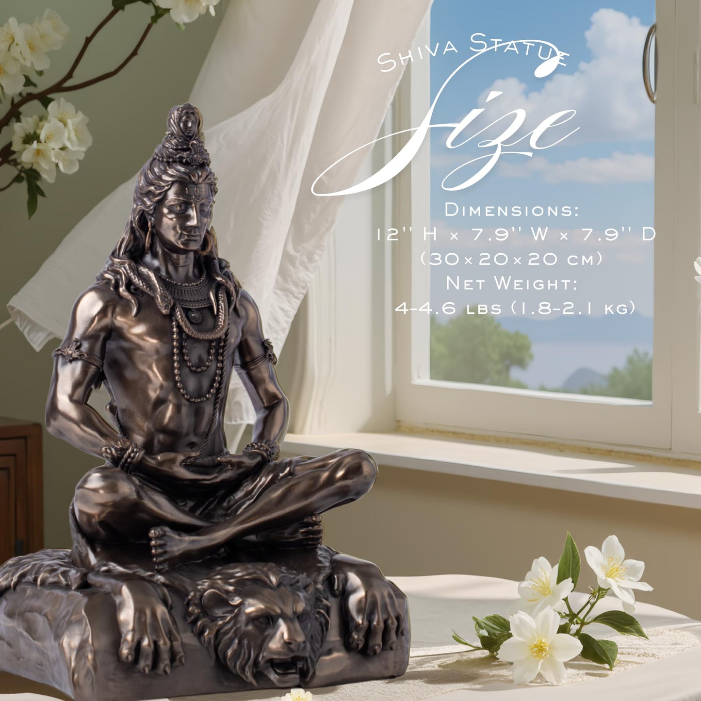 Shiva Statue for Meditation – 12'' Seated Hindu God Sculpture, Cold Cast Resin with Antique Bronze Finish – Lord Shiva Figurine for Home Decor, Yoga Room, Spiritual Gift, Indian Art Idol