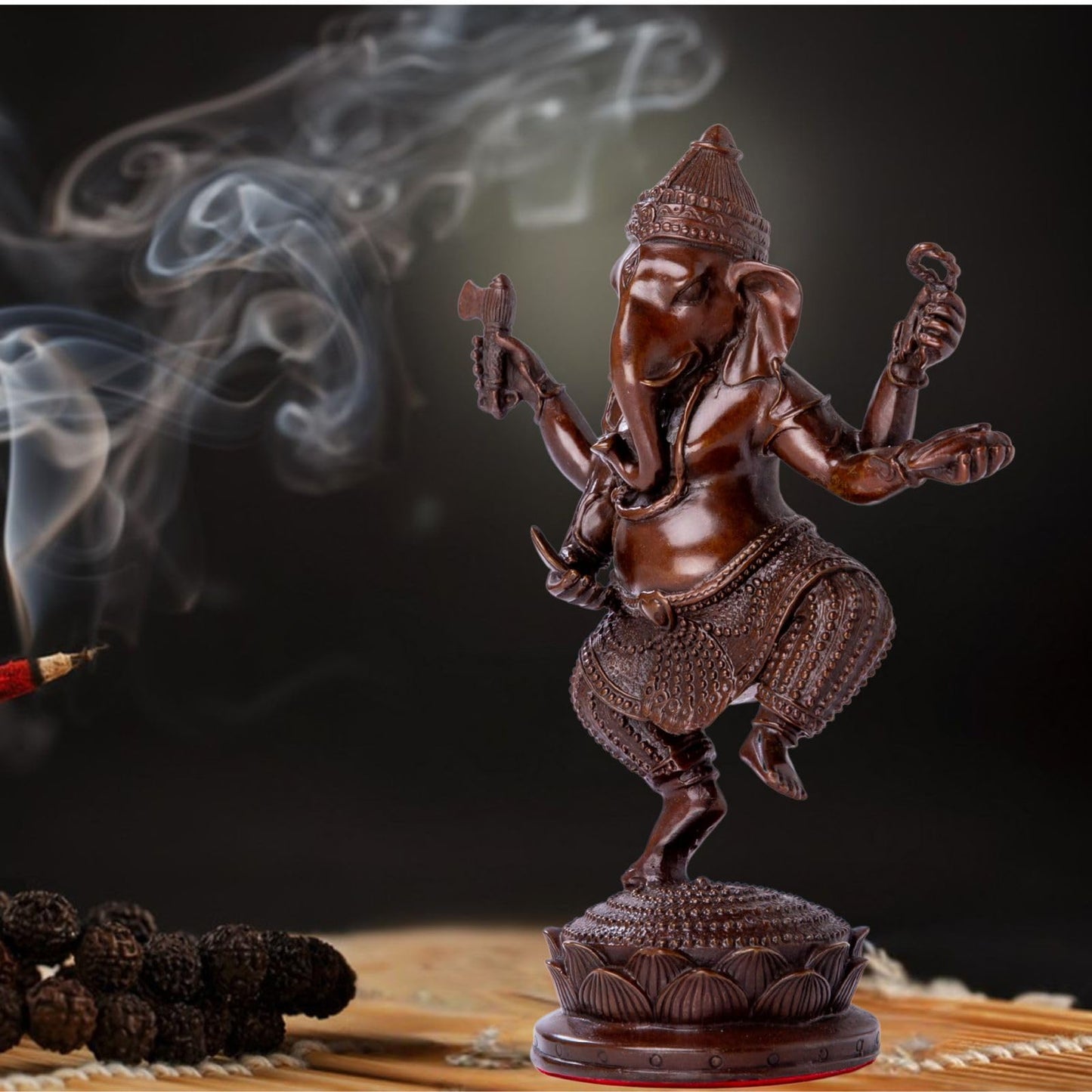 Bronze Ganesha Statue, 7.87" Lord Ganesha Figurine Standing on Lotus Pedestal, Hindu Elephant God of Success & Wisdom, Premium Hot Cast Bronze Spiritual Decor for Home & Office