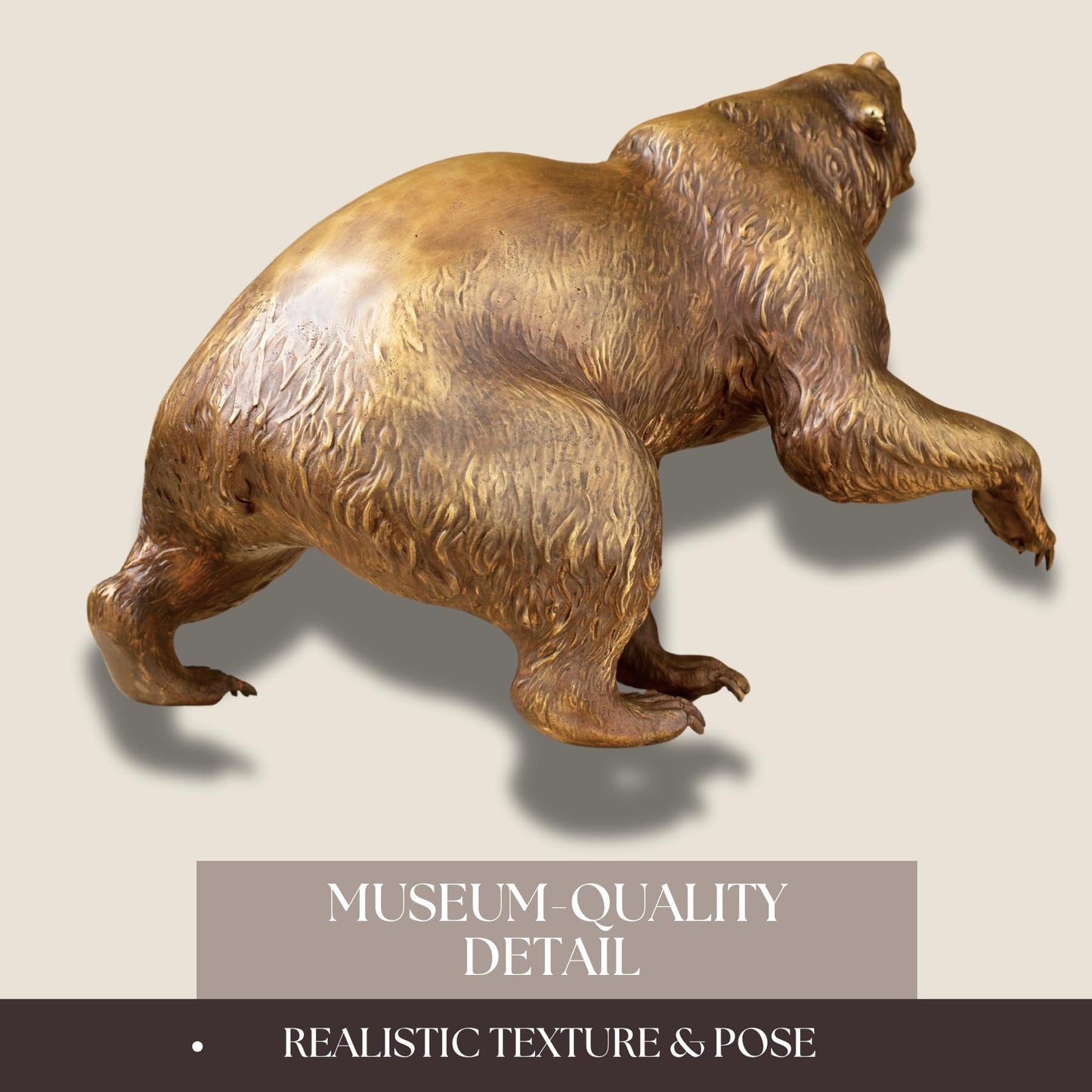 Bronze Roaring Grizzly Bear Statue – 13.4" Pure Bronze Wildlife Sculpture, Handmade with Lost-Wax Casting, Realistic Walking Bear Figurine for Home Decor, Office, Lodge, Cabin, and Collectors