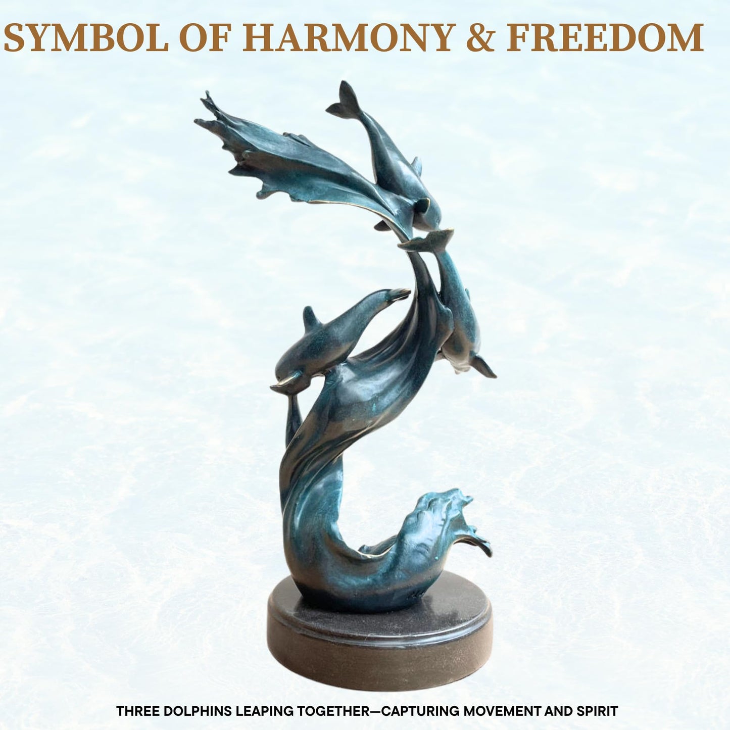 Bronze Dolphin Sculpture –18.5" Tall Handcrafted Solid Bronze Dolphin Décor Art Sculpture with Verdigris Patina | Ocean Wildlife Statue | Artistic Home Décor & Collectible Figurine