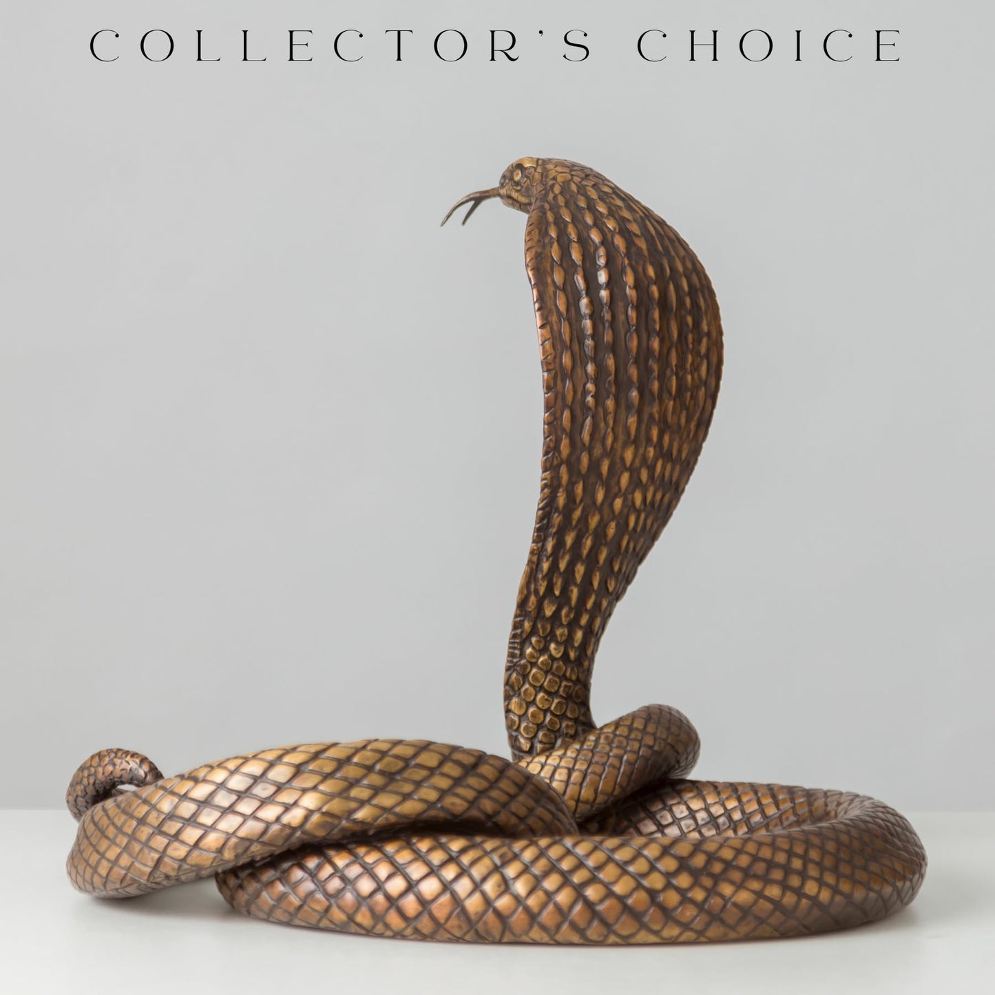 Bronze King Cobra Sculpture – 13.4" Handmade Solid Bronze Snake Statue with Striking Patina Finish – Lifelike Serpent Figurine for Home, Office, and Art Collectors – 22 lbs