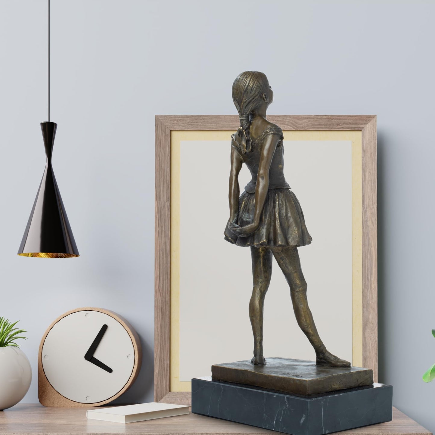 R REALONG Bronze 14-Year-Old Dancing Girl(Marie Van Goethem) Sculpture with Edgar DegasSignature & Marble Base – Ballet Dancer Figurine – Degas-Inspired Art for Home Decor & Collectors