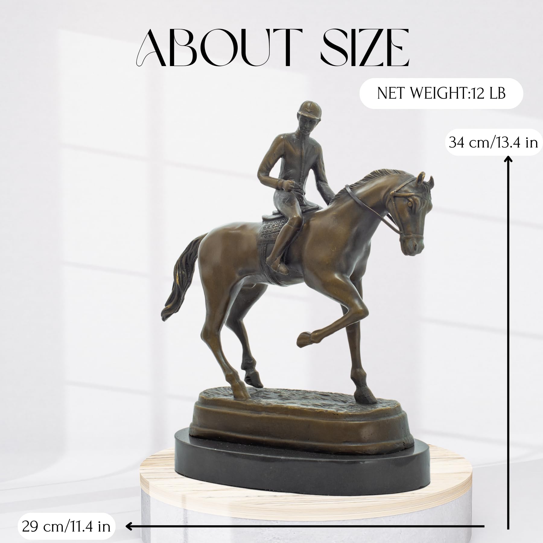 Elite "Victory Parade" Bronze Horse Racing Statue - 13.4" Stately Equestrian Jockey Sculpture on Deluxe Tiered Marble Base - Luxury Thoroughbred Art for Executive Office, Entryway Console & Private Club Decor