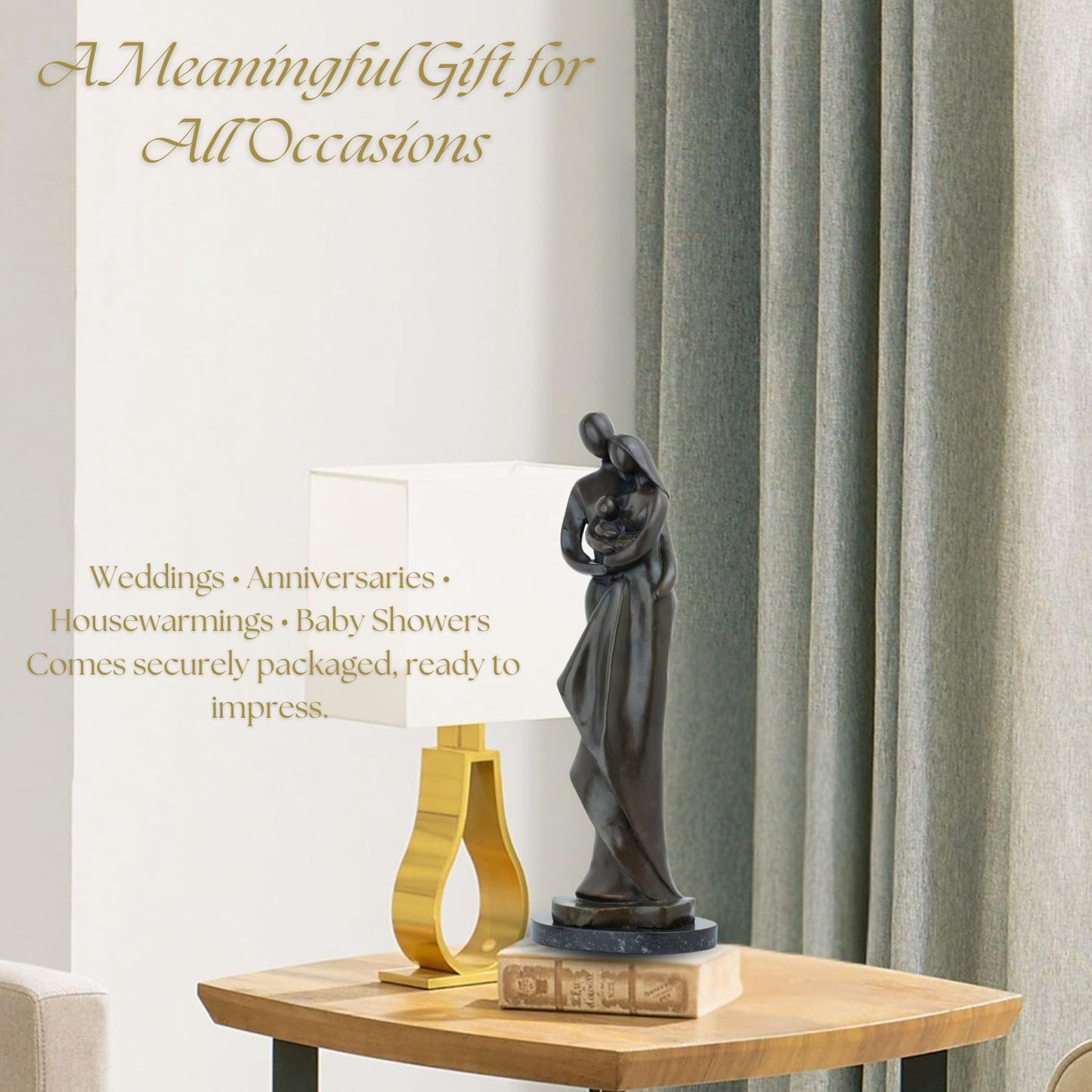 Signed Milo Bronze Family Sculpture – 16.9" Handcrafted Lost-Wax Cast Bronze Statue with Marble Base – Parent and Child Figurine – Warm Home Decor, Collectible, and Gift