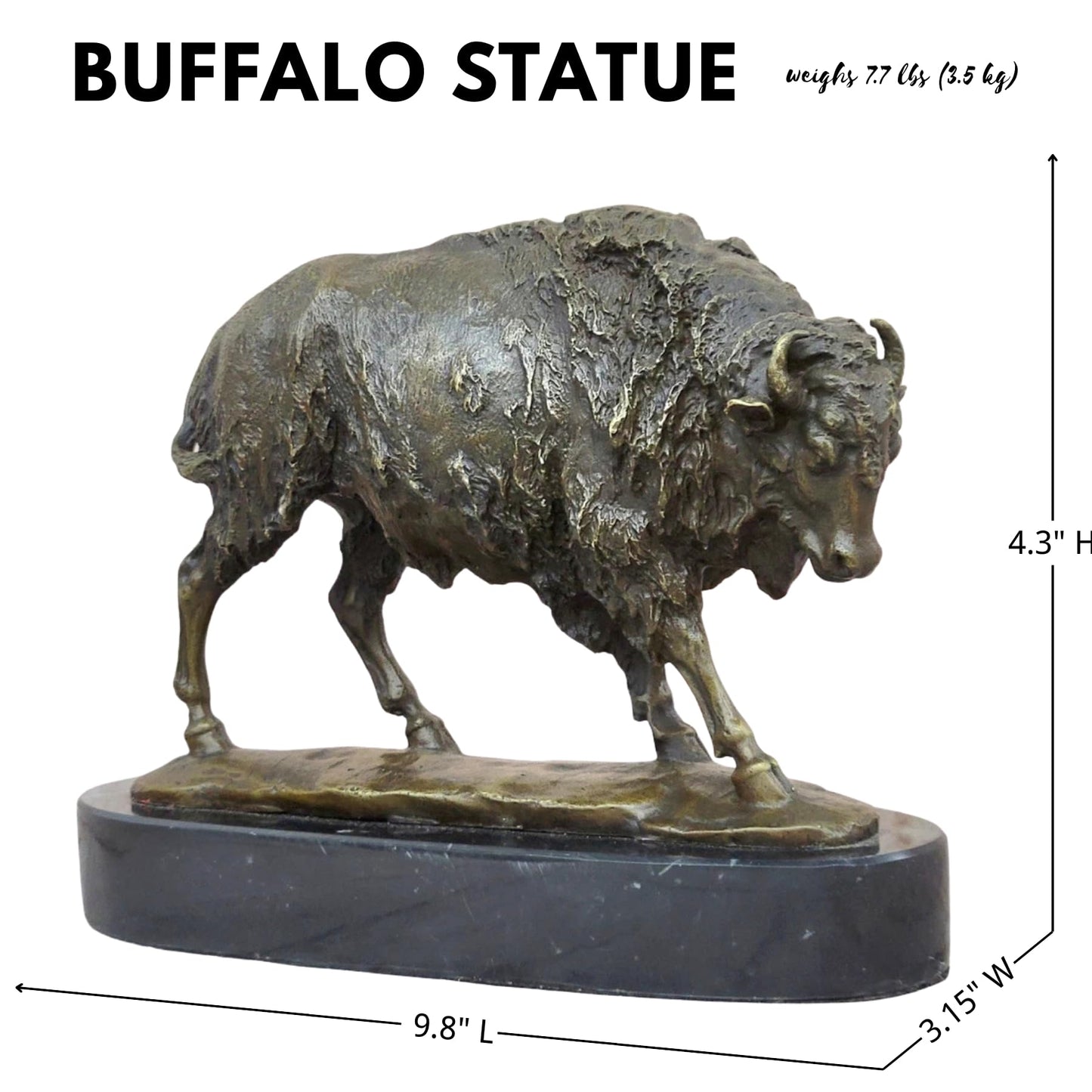 Bronze Bison Sculpture Signed by Barye – 9.8'' Lost-Wax Cast Buffalo Statue on Marble Base – Handmade Wildlife Art Figurine for Western Decor, Office, Collector Gift