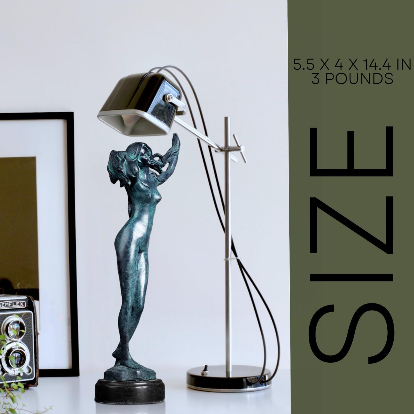 R REALONG 14.4" Sexy Nude Female Blue Bronze Statue,Modern Nude Girl Naked Lady Artwork Bronze Figure Statues and Sculptures for Decoration, Collections and Important