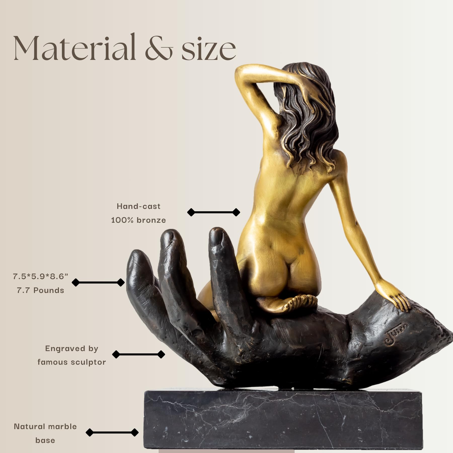 Nude Female Bronze Sculpture - 8.6" Kneeling Nude Woman Bronze Figurine Statue Ornament Bronze Sculpture for Home Decor Artistic Collection