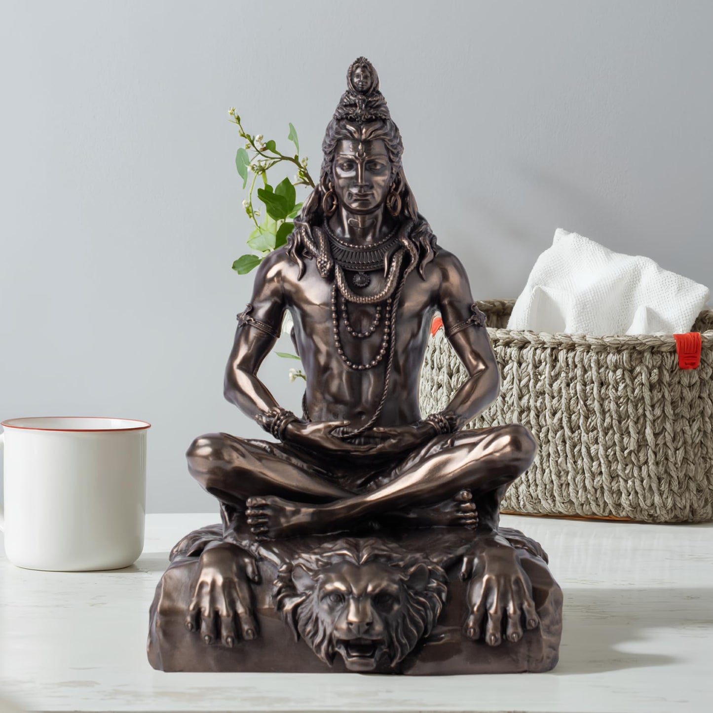 Shiva Statue for Meditation – 12'' Seated Hindu God Sculpture, Cold Cast Resin with Antique Bronze Finish – Lord Shiva Figurine for Home Decor, Yoga Room, Spiritual Gift, Indian Art Idol