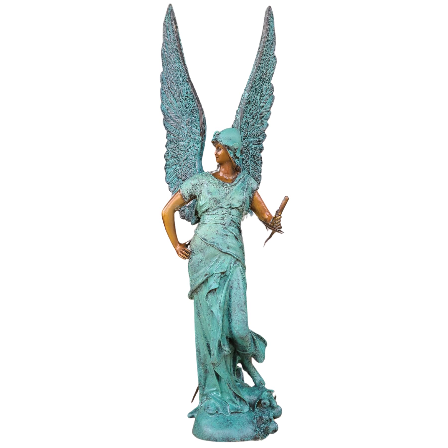 31.5" Large Bronze Bellona Statue - Winged Athena Nike Goddess of War Sculpture - Professional Lost-Wax Cast Bronze Figure - 25lbs Museum-Grade Art in Verdigris Blue & Classic Bronze Patina