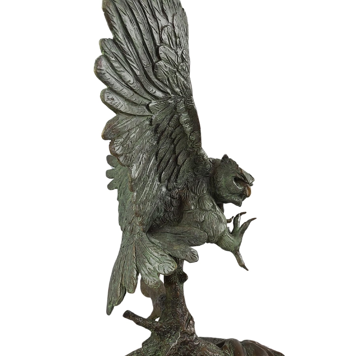 Owl Flying Over Branches Statue, Amazing Details, 21.3″ Pure Bronze Casting, Made by Hand, Bronze Animal Sculpture for Home Office Decor