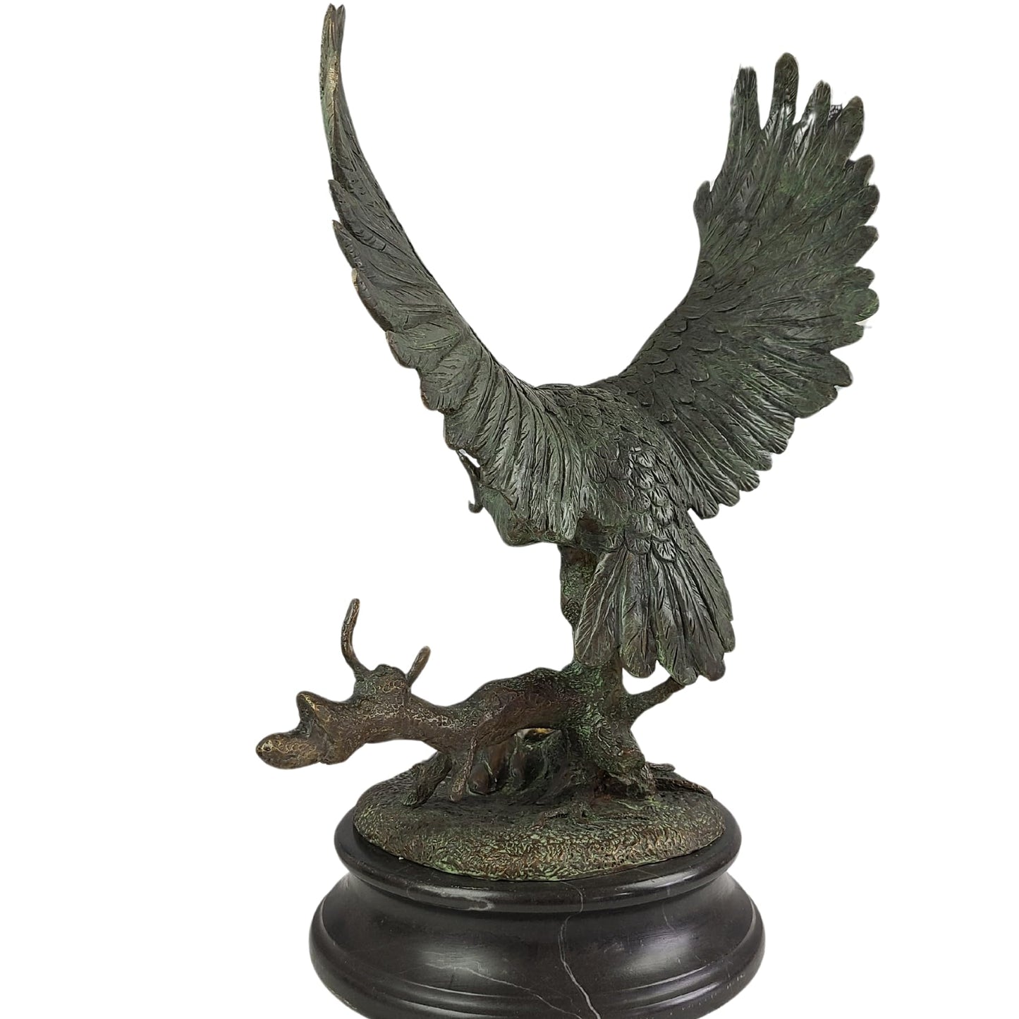 Owl Flying Over Branches Statue, Amazing Details, 21.3″ Pure Bronze Casting, Made by Hand, Bronze Animal Sculpture for Home Office Decor