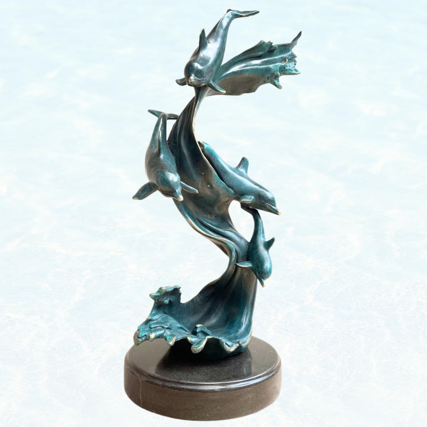 Bronze Dolphin Sculpture –18.5" Tall Handcrafted Solid Bronze Dolphin Décor Art Sculpture with Verdigris Patina | Ocean Wildlife Statue | Artistic Home Décor & Collectible Figurine
