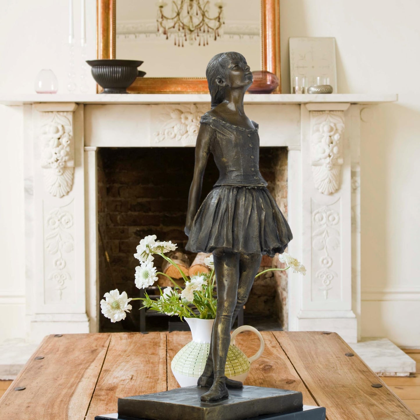 R REALONG Bronze 14-Year-Old Dancing Girl(Marie Van Goethem) Sculpture with Edgar DegasSignature & Marble Base – Ballet Dancer Figurine – Degas-Inspired Art for Home Decor & Collectors