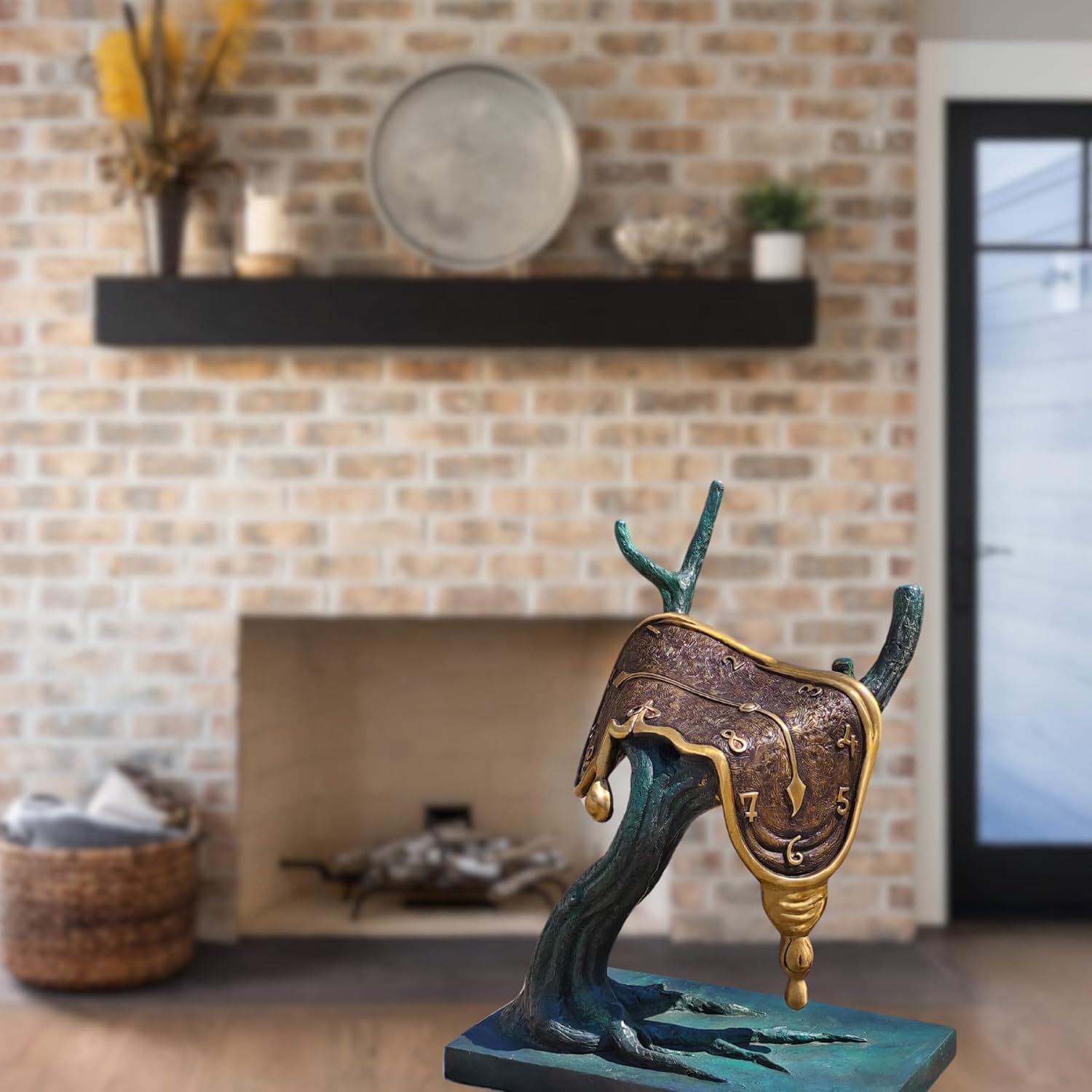 Salvador Dalí-Inspired Bronze Sculpture - Abstract Flowing Clock on Tree(The Persistence of Memory Bronze Statue and Sculpture Artistic Collection, Home Office Decor or Gifts, 19.7" x 15" x 24.8"