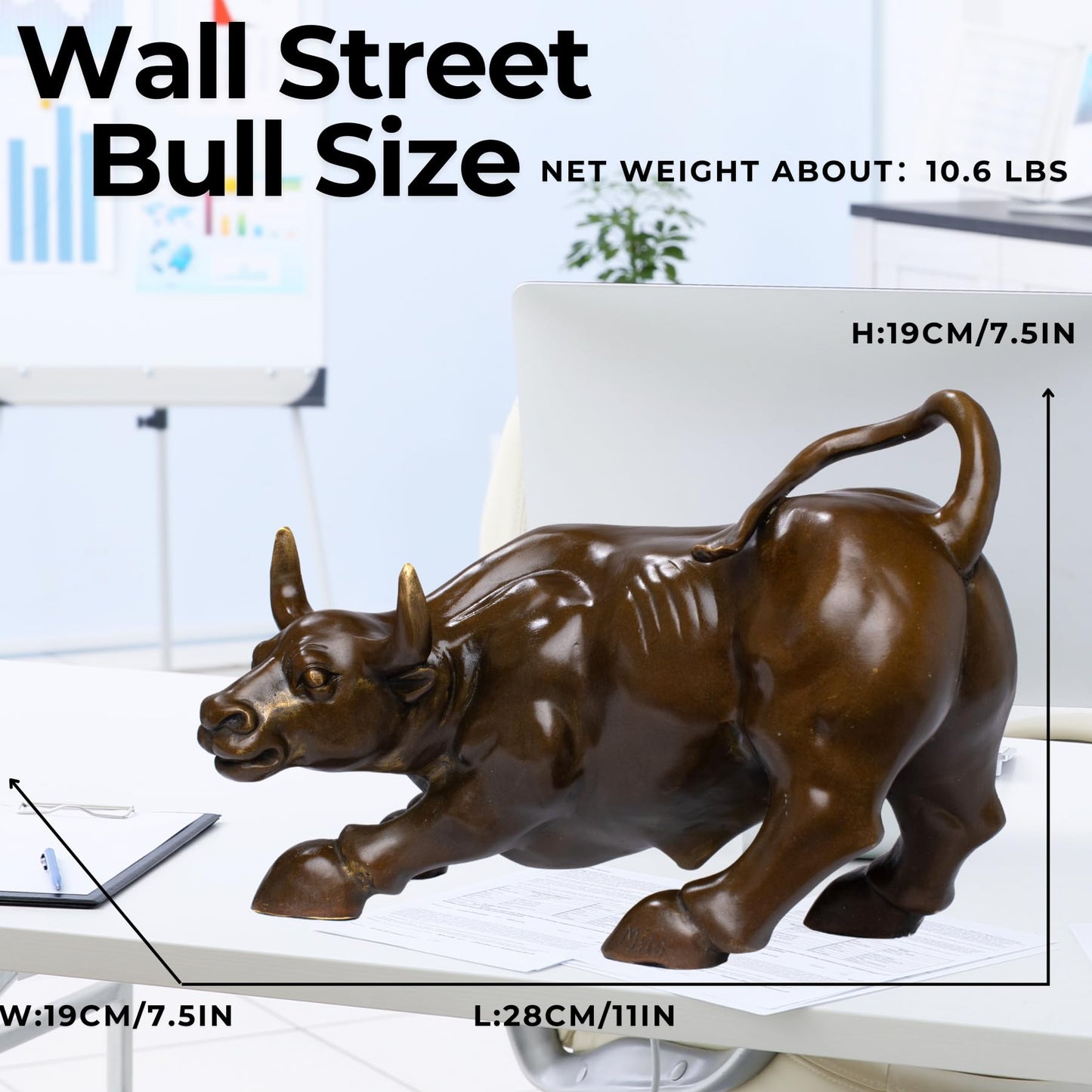 Bronze Charging Bull Statue Wall Street Desk Bull Figurine Sculpture Financial Office Decoration