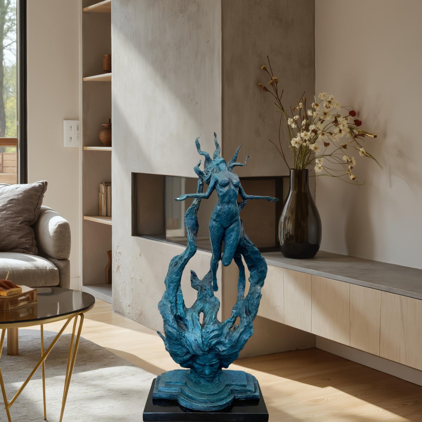 Beethoven Rhapsody Abstract Bronze Sculpture, 30.3'' Handmade Hot Casting Blue Patina Statue – Collectible Fine Art for Gallery, Museum, Home, Hotel Décor