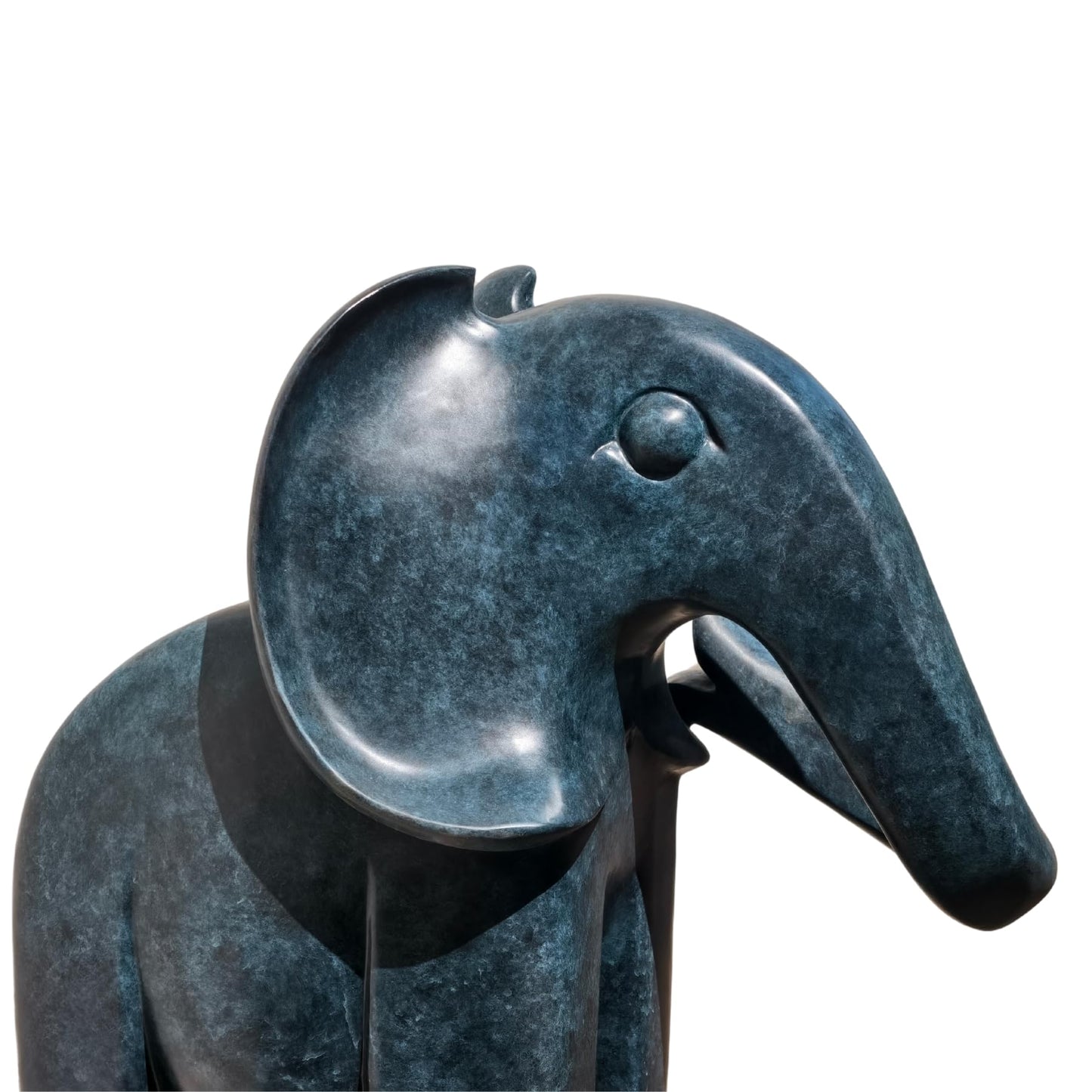Abstract Elephant Bronze Sculpture - 29.9'' Large Blue-Green Patina Modern Art Elephant Statue, Solid Lost-Wax Cast Bronze Animal Sculpture for Art Collection, Gallery, Hotel and Home Decoration