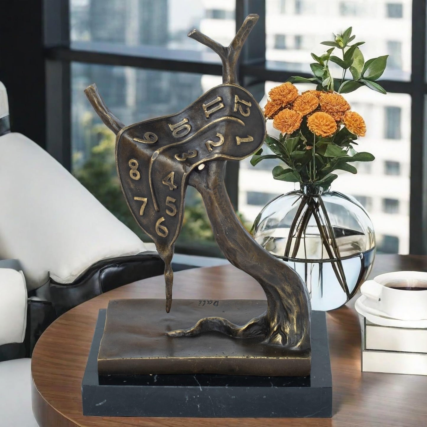 Bronze "Melting Clock" Sculpture on Natural Marble Base – Inspired by Salvador Dalí's Masterpiece "The Persistence of Memory" – Surrealist Art (7.9 x 5.1 x 11.8 inches) for Home Décor & Collectors