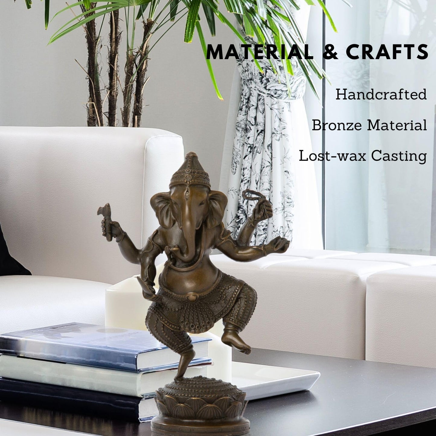 Bronze Ganesha Statue, 7.87" Lord Ganesha Figurine Standing on Lotus Pedestal - Hindu Elephant God of Success Statue in Premium Hot Cast Bronze