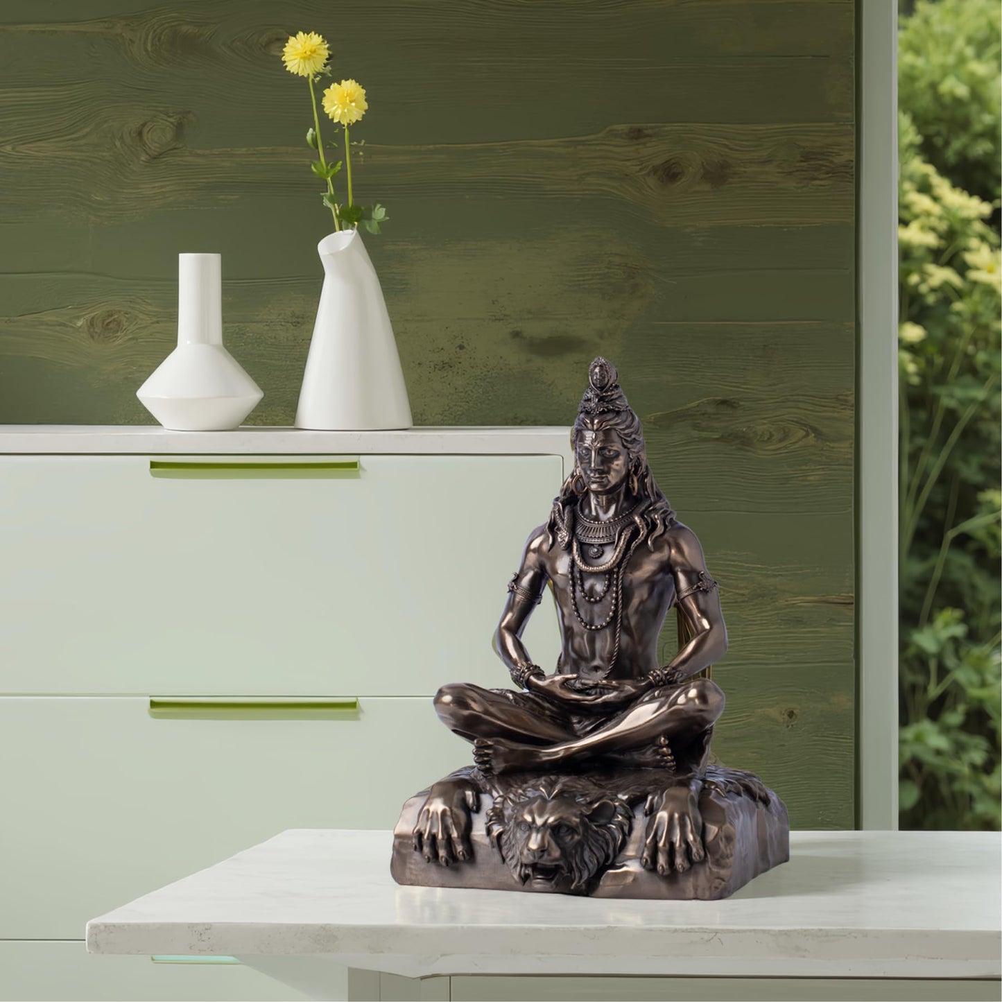 Shiva Statue for Meditation – 12'' Seated Hindu God Sculpture, Cold Cast Resin with Antique Bronze Finish – Lord Shiva Figurine for Home Decor, Yoga Room, Spiritual Gift, Indian Art Idol