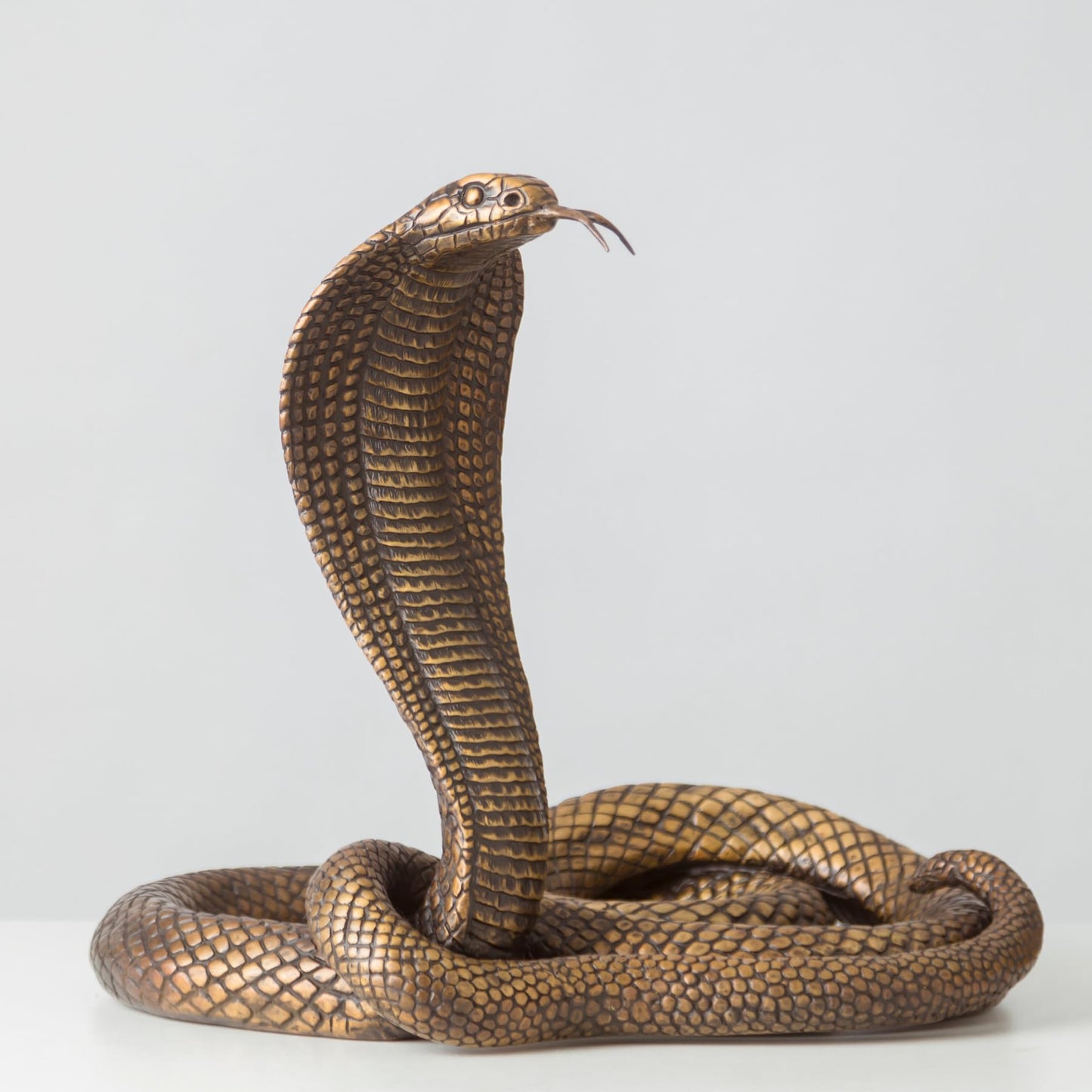 Bronze King Cobra Sculpture – 13.4" Handmade Solid Bronze Snake Statue with Striking Patina Finish – Lifelike Serpent Figurine for Home, Office, and Art Collectors – 22 lbs