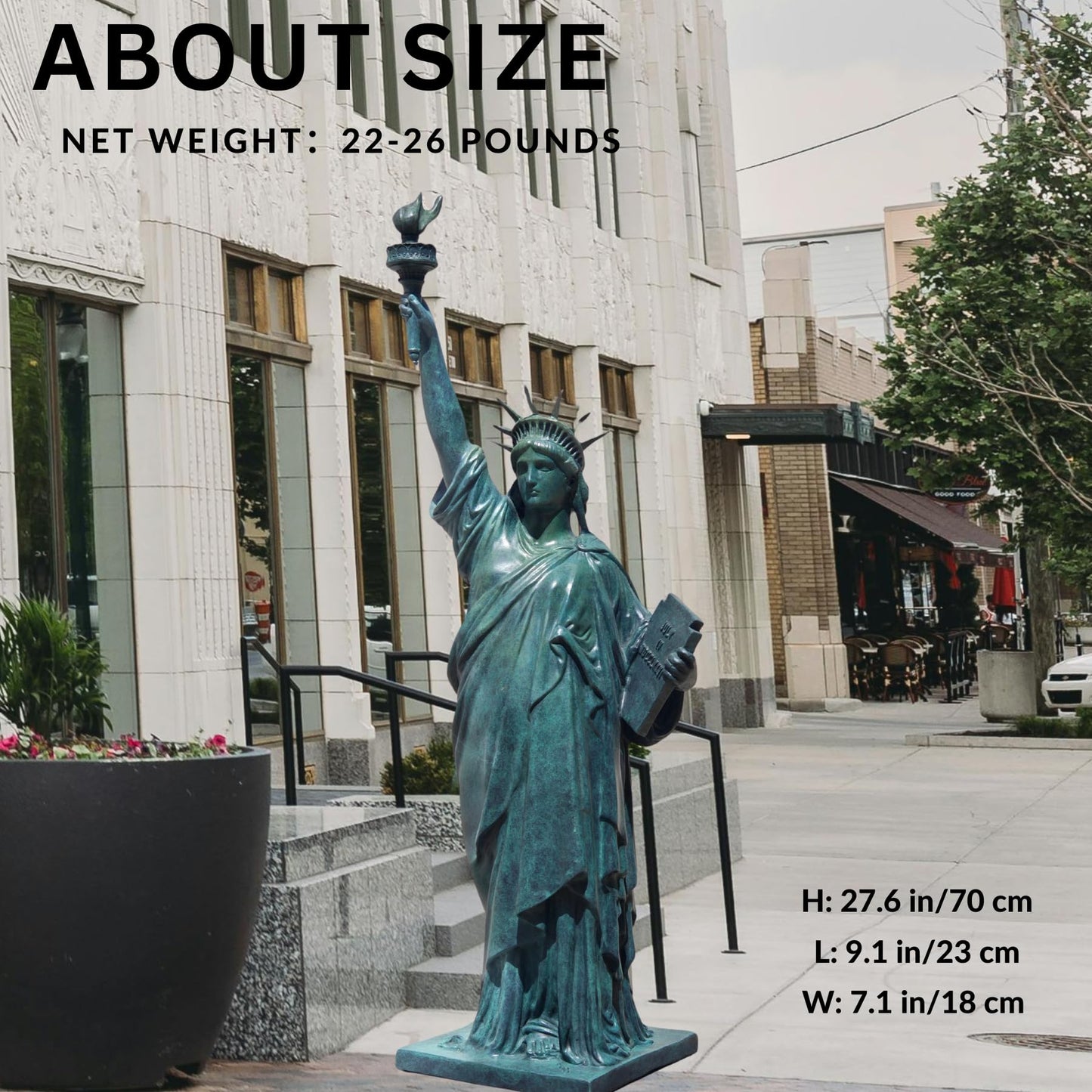 YouFine 【100% Bronze】 Statue of Liberty Sculpture Museum-Quality Replica - 27.5" Handmade Lost-Wax Cast Antique Art, Green Patina Finish for Gallery, Hotel & Home Décor