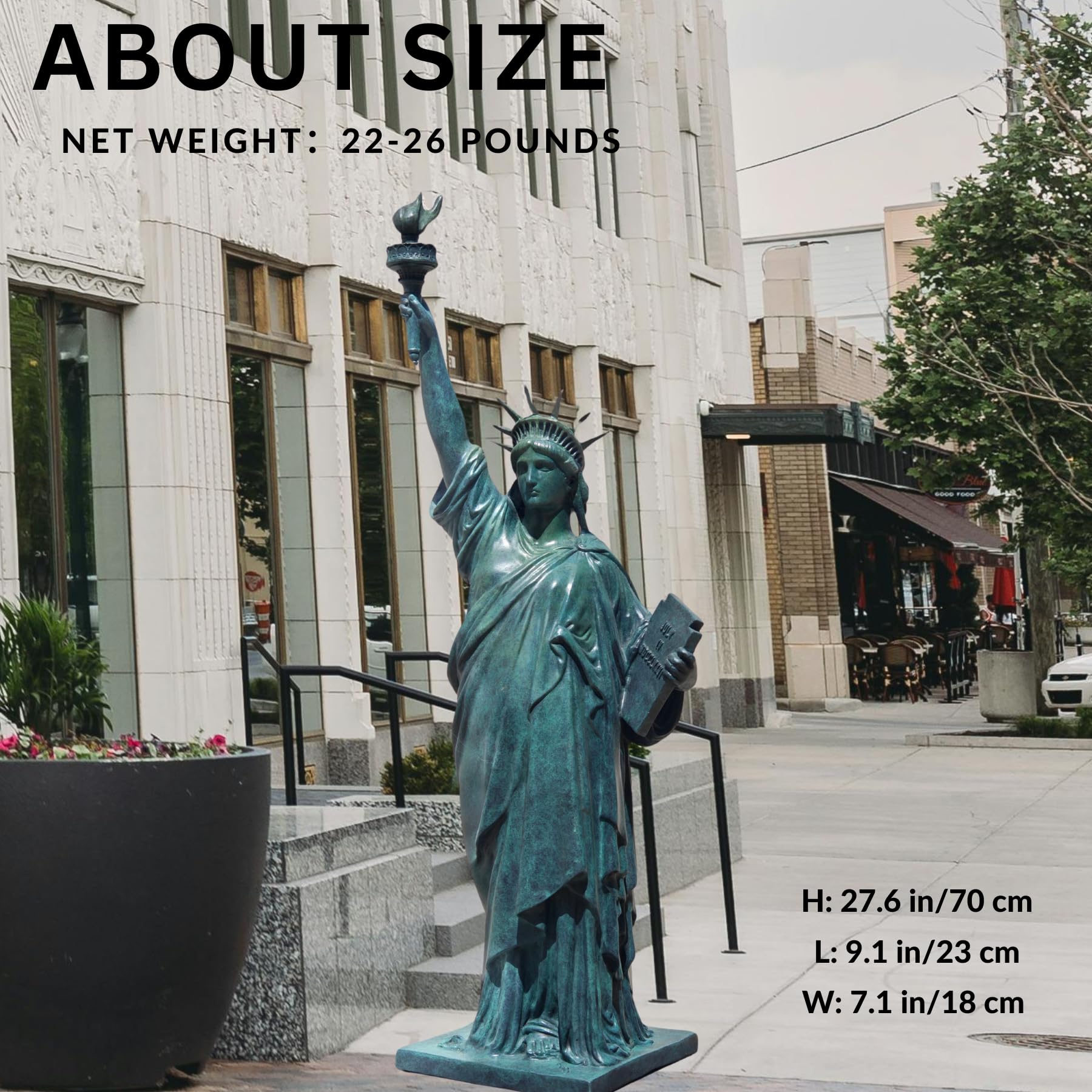 27.5" Large Statue of Liberty Bronze Sculpture - Iconic Lady Liberty Figurine in Special Verdigris Blue - 26lbs Heavyweight Solid Bronze Art - Museum-Scale Patriotic Decor for Garden, Foyer & Office