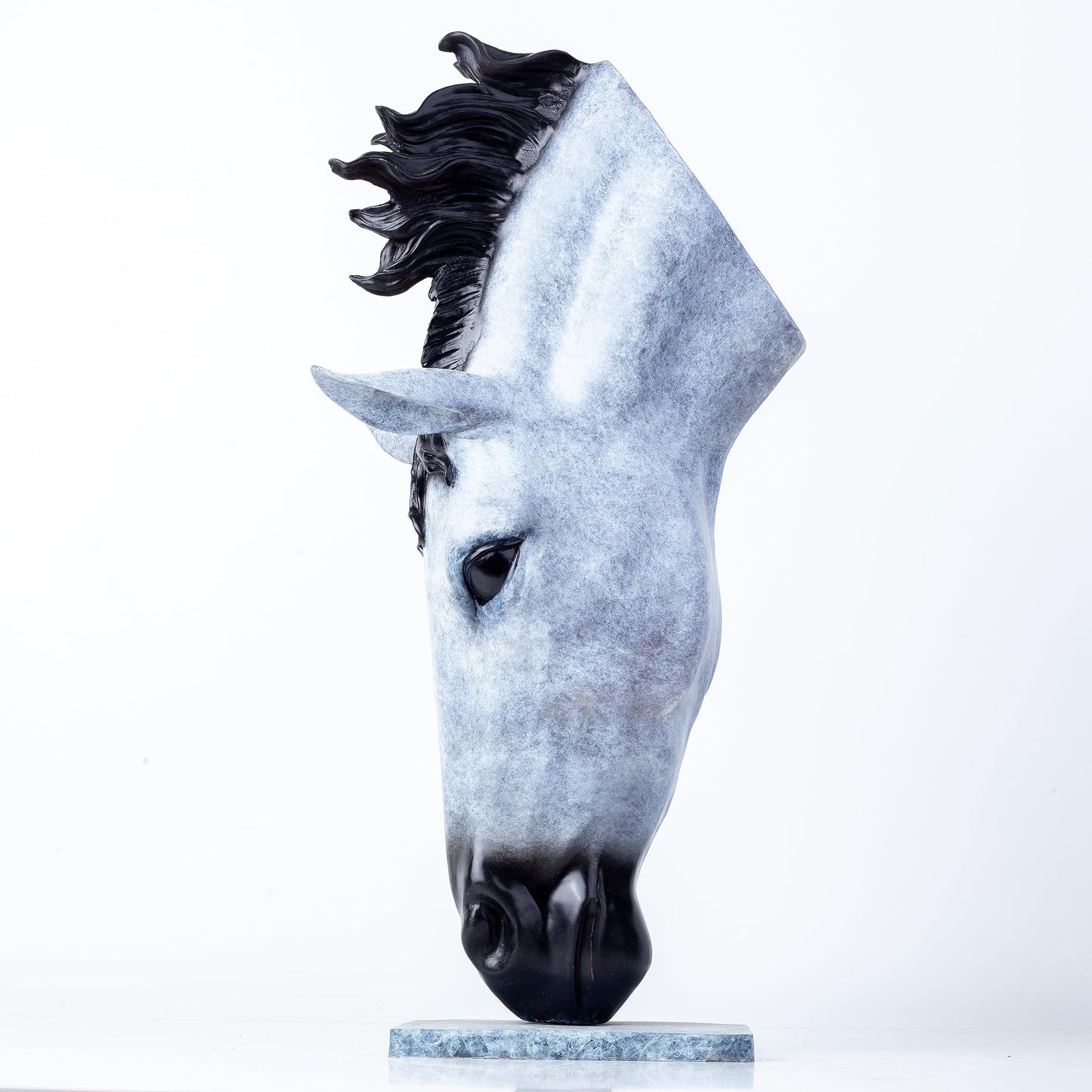R REALONG Bronze Horse Bust Statue Sculptures, Horse Head Sculptures, and Horse Bust Art Casting with 100% Bronze with Natural Marble Base, Large Modern Intddor/Outdoor Sculpture Decorative Crafts