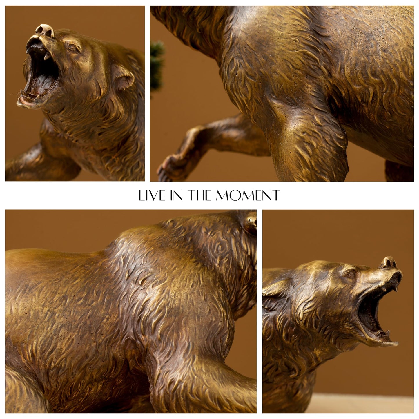 Bronze Roaring Grizzly Bear Statue – 13.4" Pure Bronze Wildlife Sculpture, Handmade with Lost-Wax Casting, Realistic Walking Bear Figurine for Home Decor, Office, Lodge, Cabin, and Collectors