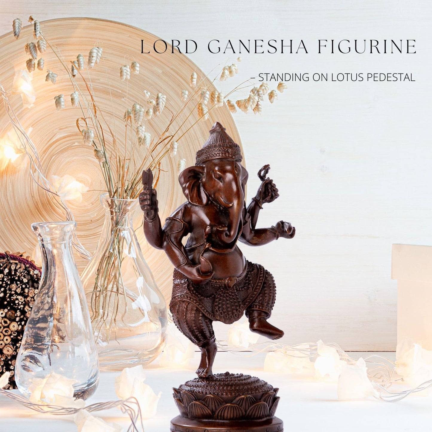 Bronze Ganesha Statue, 7.87" Lord Ganesha Figurine Standing on Lotus Pedestal, Hindu Elephant God of Success & Wisdom, Premium Hot Cast Bronze Spiritual Decor for Home & Office