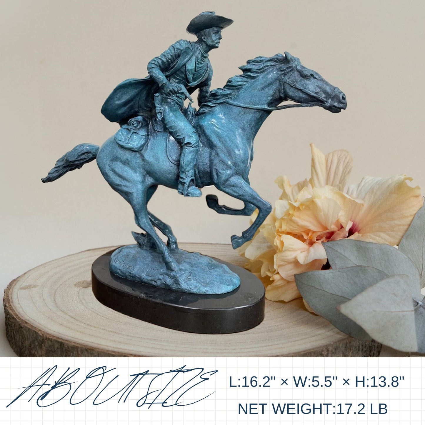 R REALONG Famous Western Sculpture-Bronze Horse Statue Western Cowboy Horse Rodeo Rider with Marble Base Collectible Figurines Office Home Decor Art Bronze Sculptures