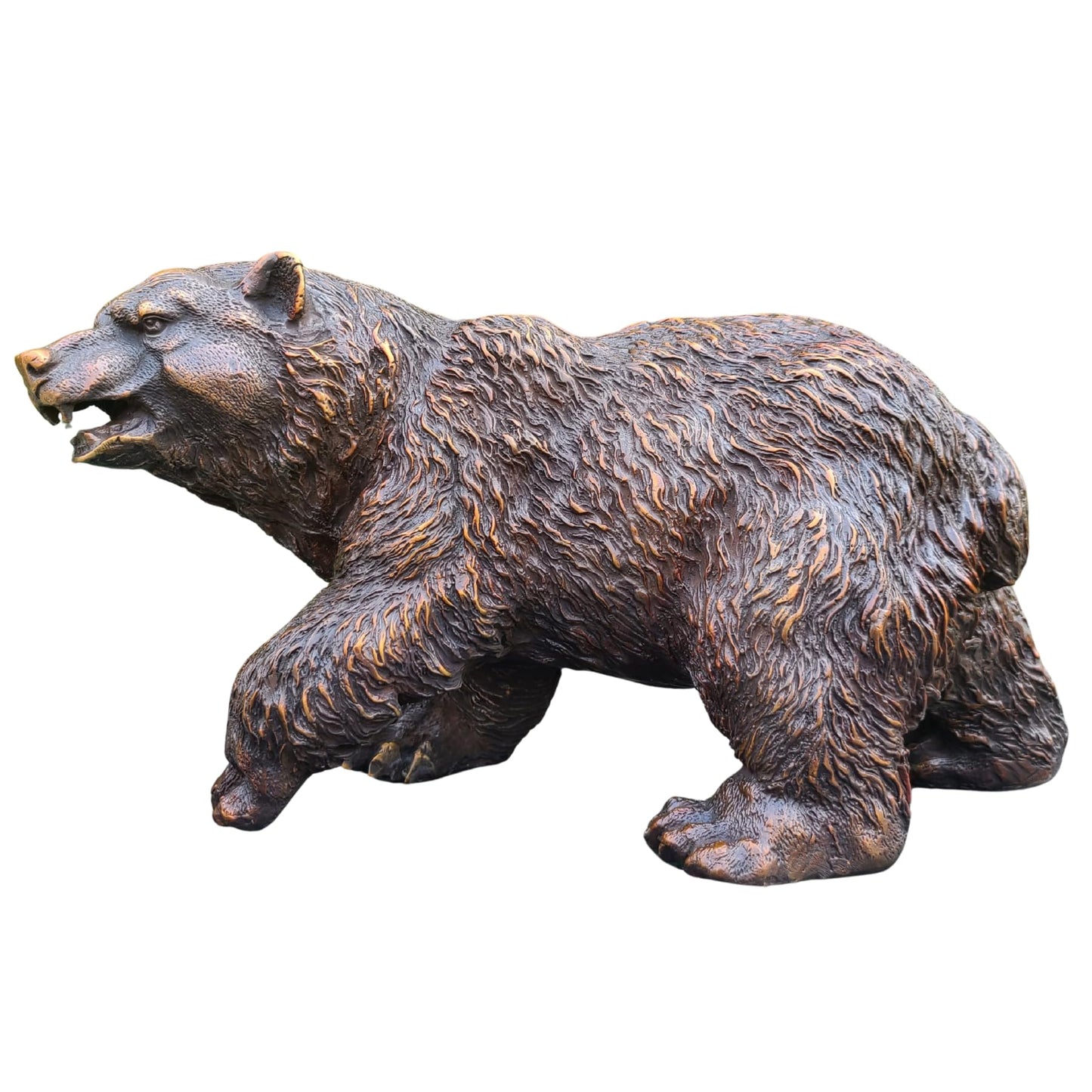 Bronze Grizzly Bear Walking Statue – 11" Pure Bronze Wildlife Sculpture, Handmade Lost-Wax Casting Bear Figurine for Rustic Home Decor, Lodge, Office, or Collector Gift