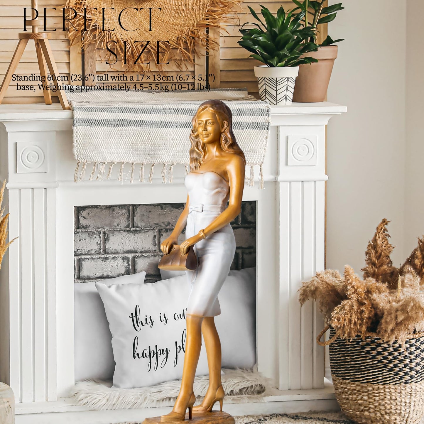 Luo Li-Rong Style Bronze Lady Sculpture – 23.6″ Elegant Woman in Short Dress & Heels with Handbag, Solid Lost-Wax Bronze Statue for Home, Office & Gift