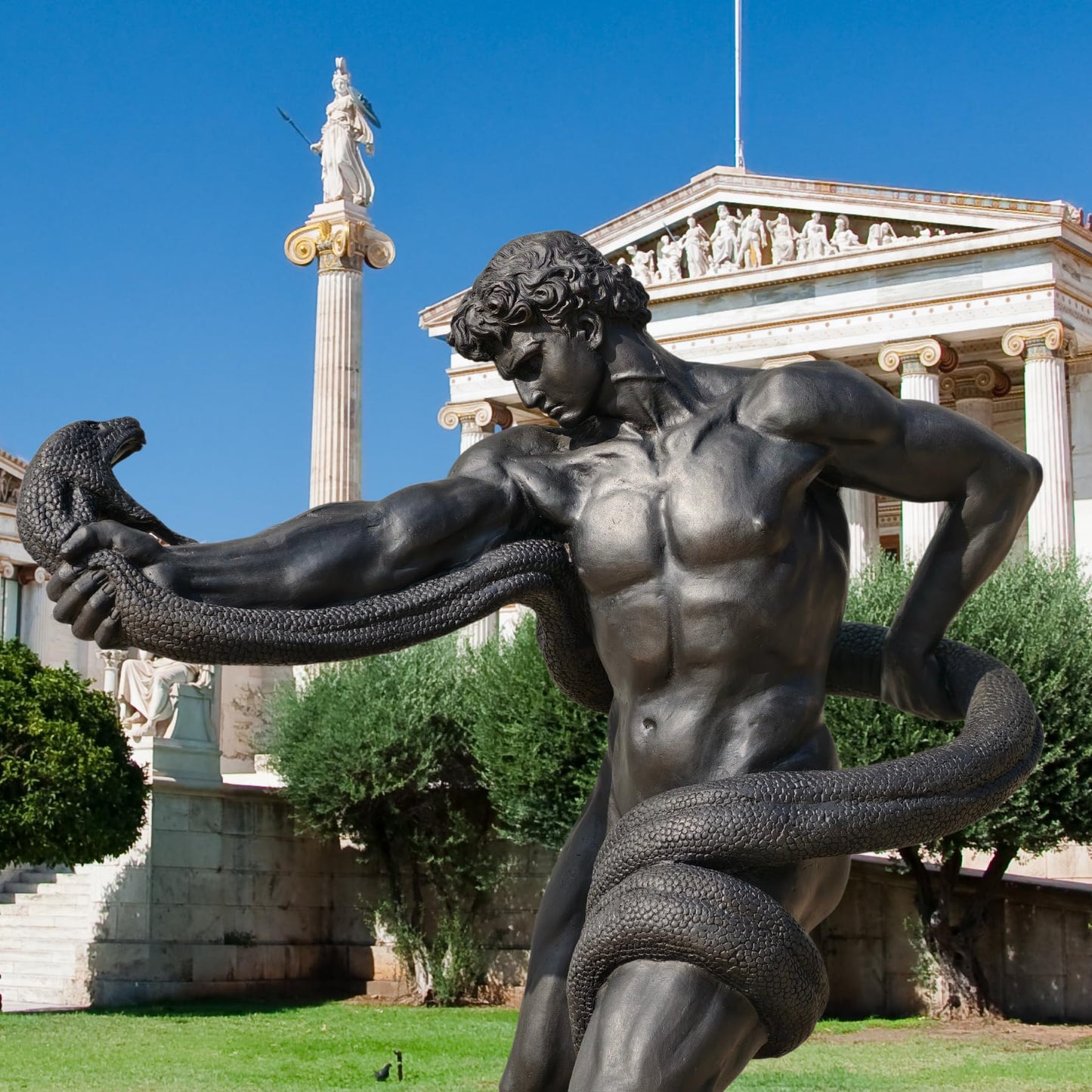 Athlete Wrestling with a Python Bronze Sculpture Replica - Handcrafted Tribute to Frederic Leighton’s Iconic 1877 Artwork, Ideal for Art Collectors and Home Decor