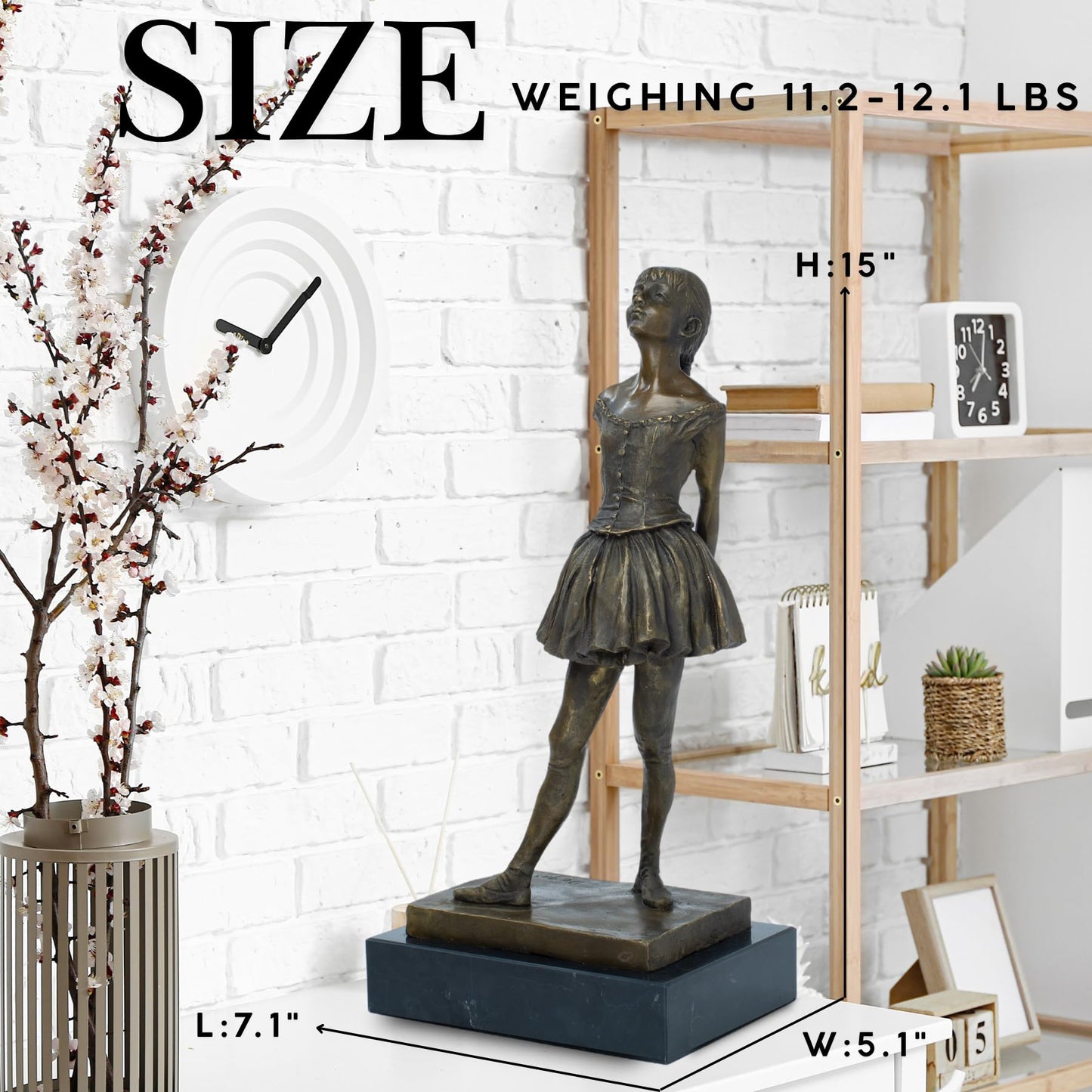 R REALONG Bronze 14-Year-Old Dancing Girl(Marie Van Goethem) Sculpture with Edgar DegasSignature & Marble Base – Ballet Dancer Figurine – Degas-Inspired Art for Home Decor & Collectors