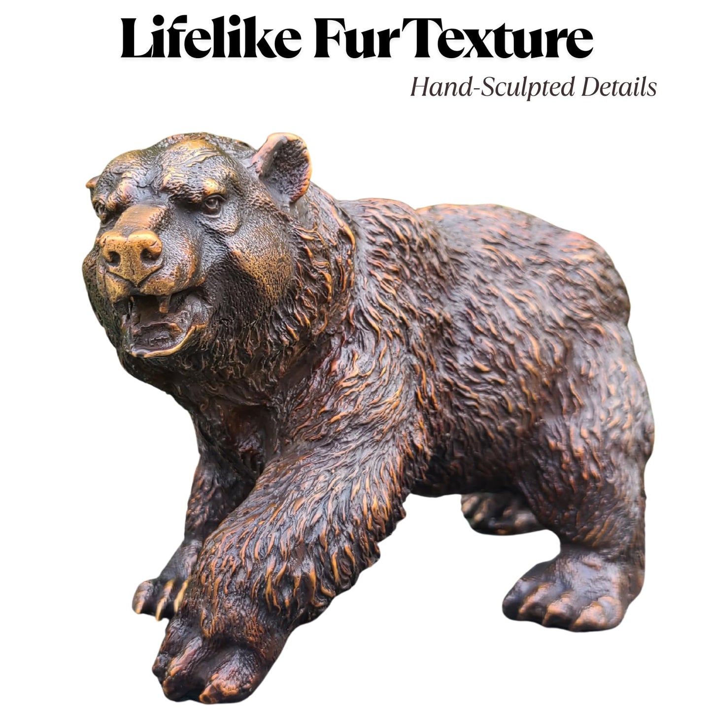 Bronze Grizzly Bear Walking Statue – 11" Pure Bronze Wildlife Sculpture, Handmade Lost-Wax Casting Bear Figurine for Rustic Home Decor, Lodge, Office, or Collector Gift