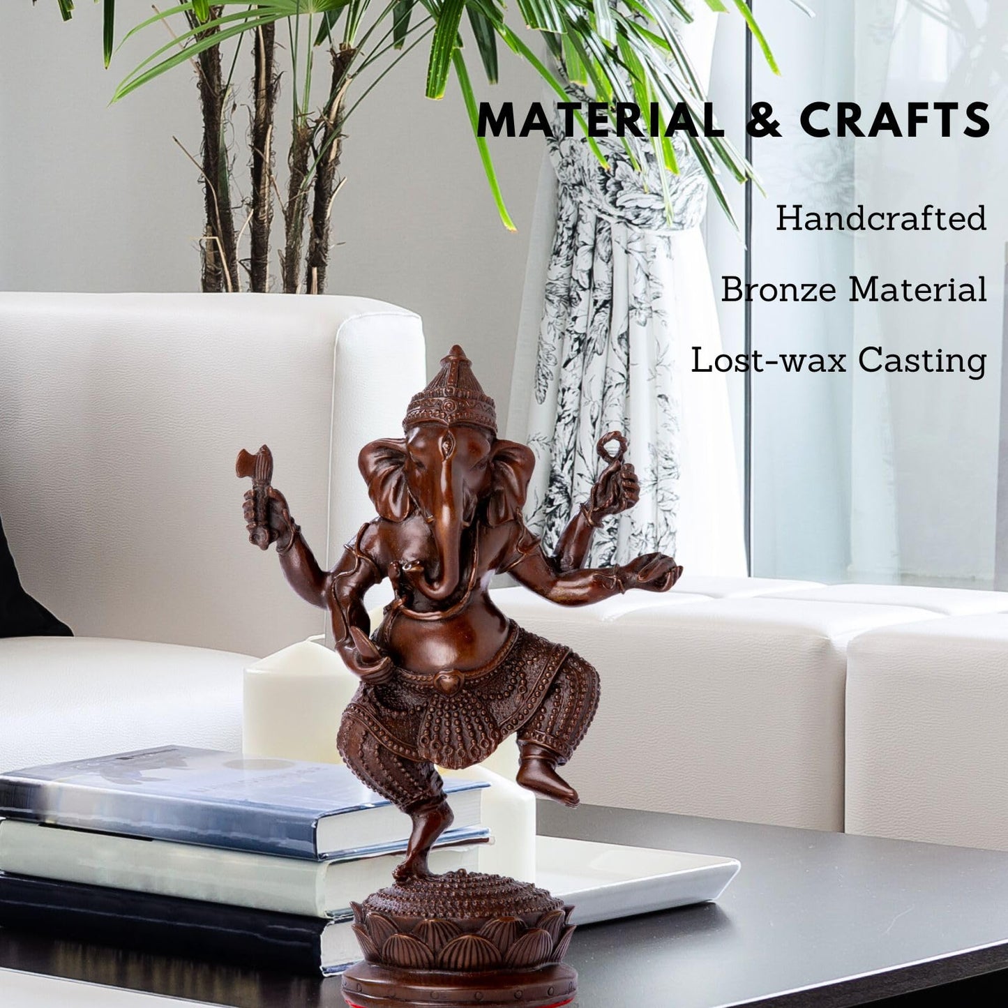 Bronze Ganesha Statue, 7.87" Lord Ganesha Figurine Standing on Lotus Pedestal, Hindu Elephant God of Success & Wisdom, Premium Hot Cast Bronze Spiritual Decor for Home & Office