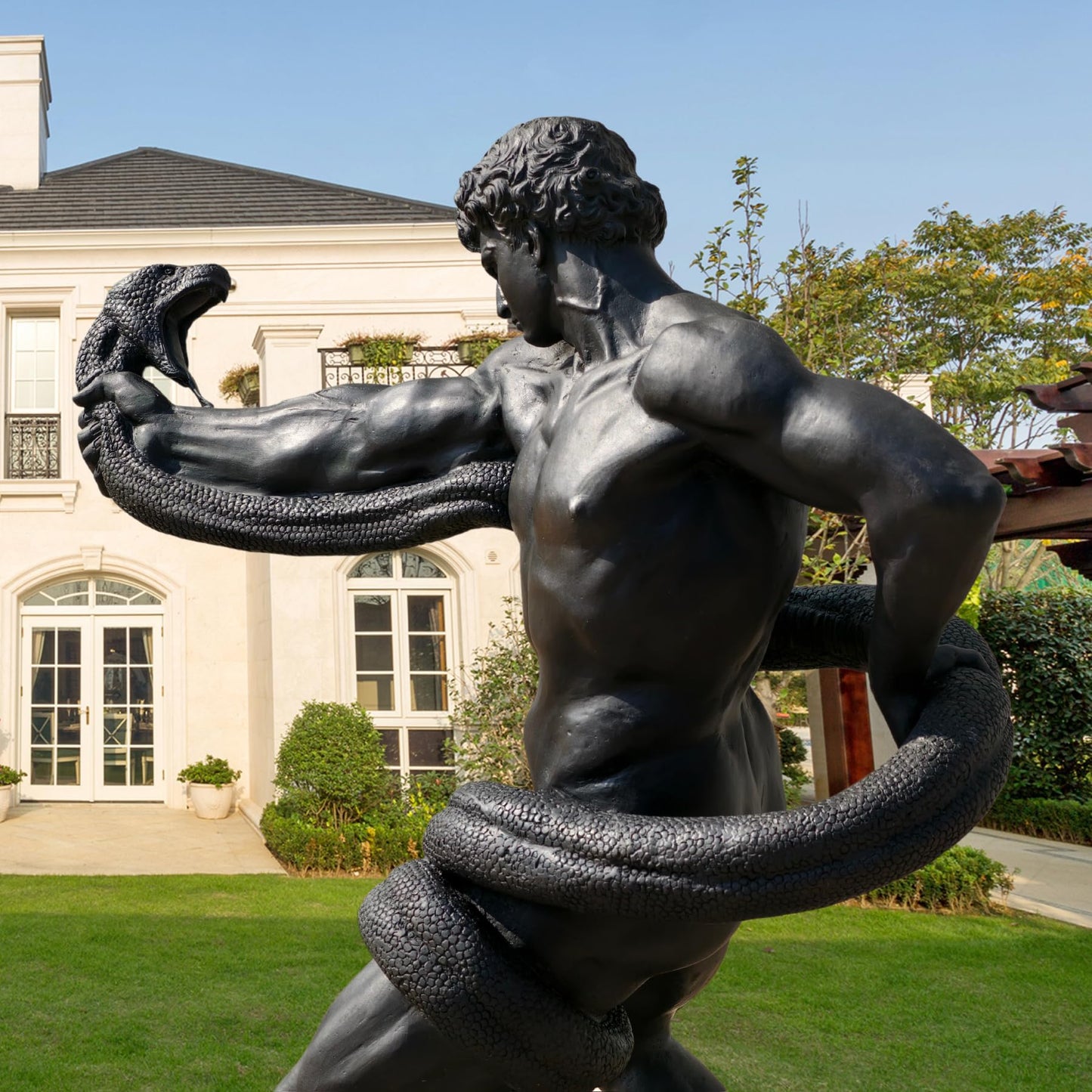 Athlete Wrestling with a Python Bronze Sculpture Replica - Handcrafted Tribute to Frederic Leighton’s Iconic 1877 Artwork, Ideal for Art Collectors and Home Decor