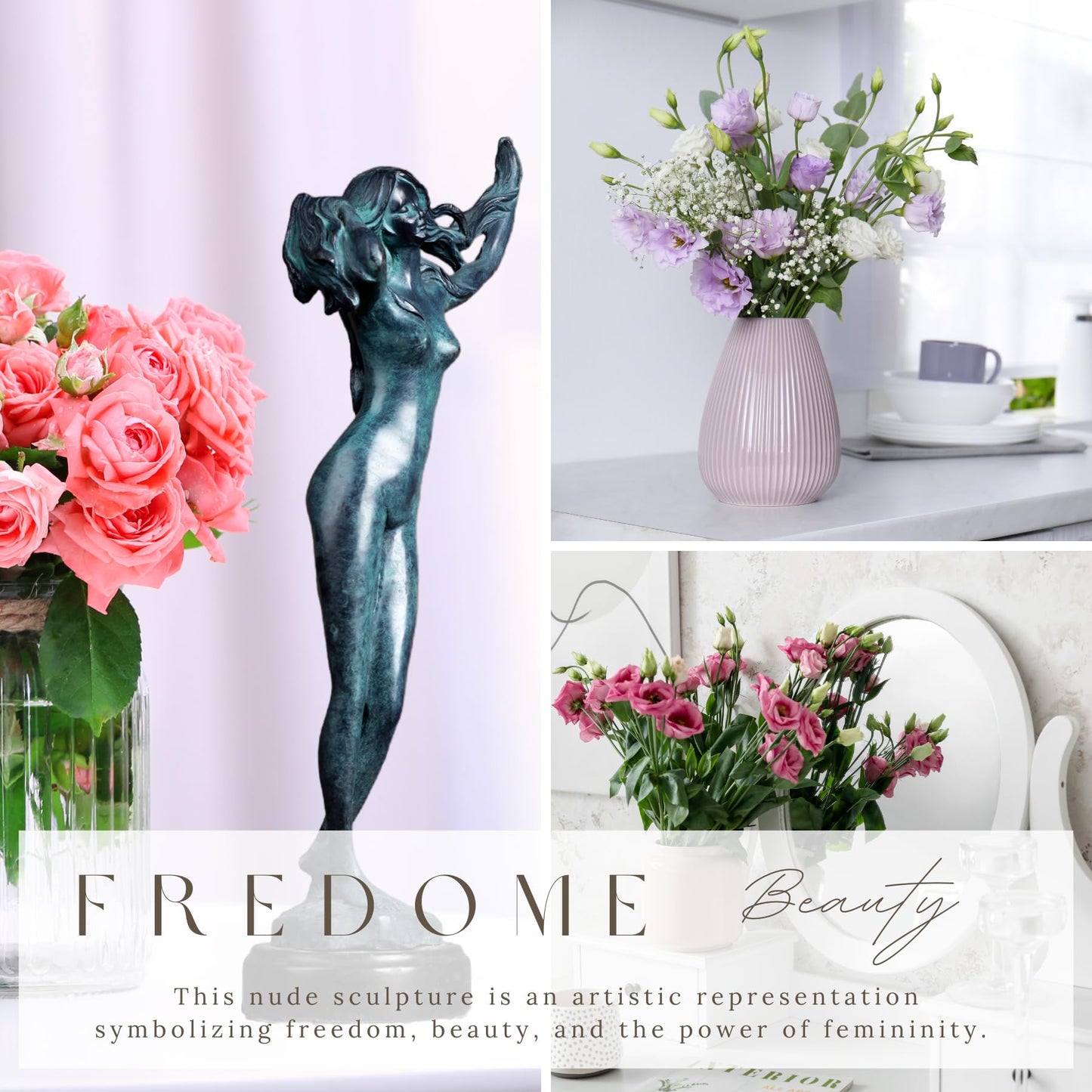 R REALONG 14.4" Sexy Nude Female Blue Bronze Statue,Modern Nude Girl Naked Lady Artwork Bronze Figure Statues and Sculptures for Decoration, Collections and Important